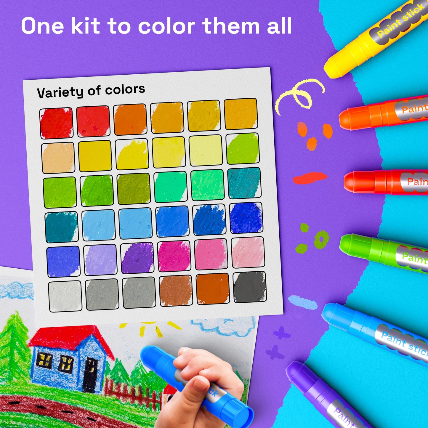ARTISTRO 100% Washable Tempera Paint Sticks for Kids – 36 Non-Toxic Color Markers