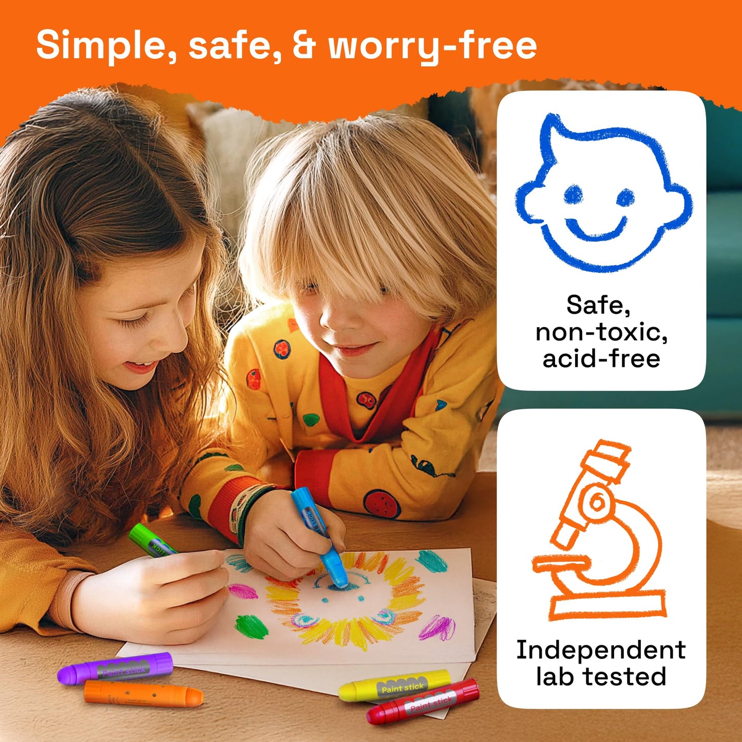 ARTISTRO 100% Washable Tempera Paint Sticks for Kids – 36 Non-Toxic Color Markers