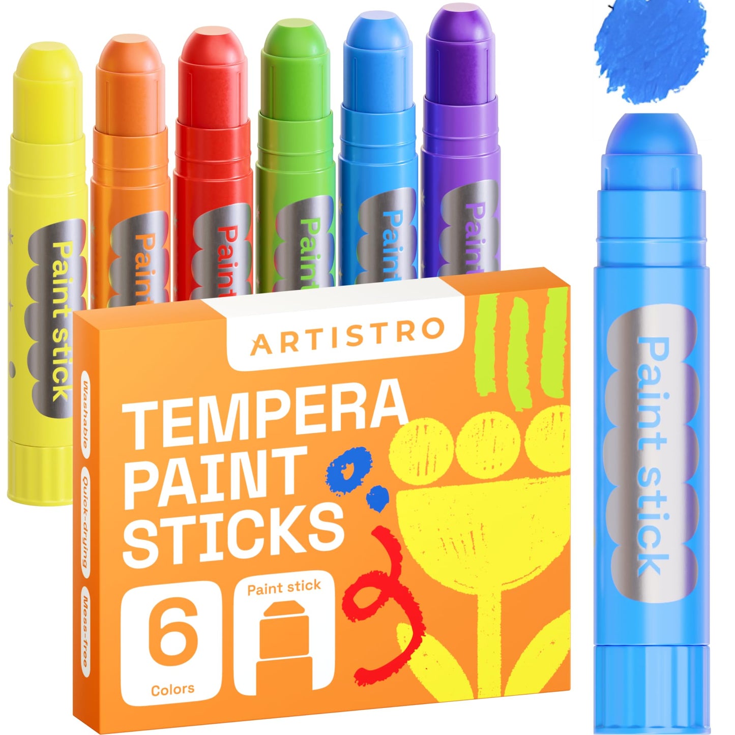ARTISTRO 100% Washable Tempera Paint Sticks for Kids – 6 Non-Toxic Twist Design Markers