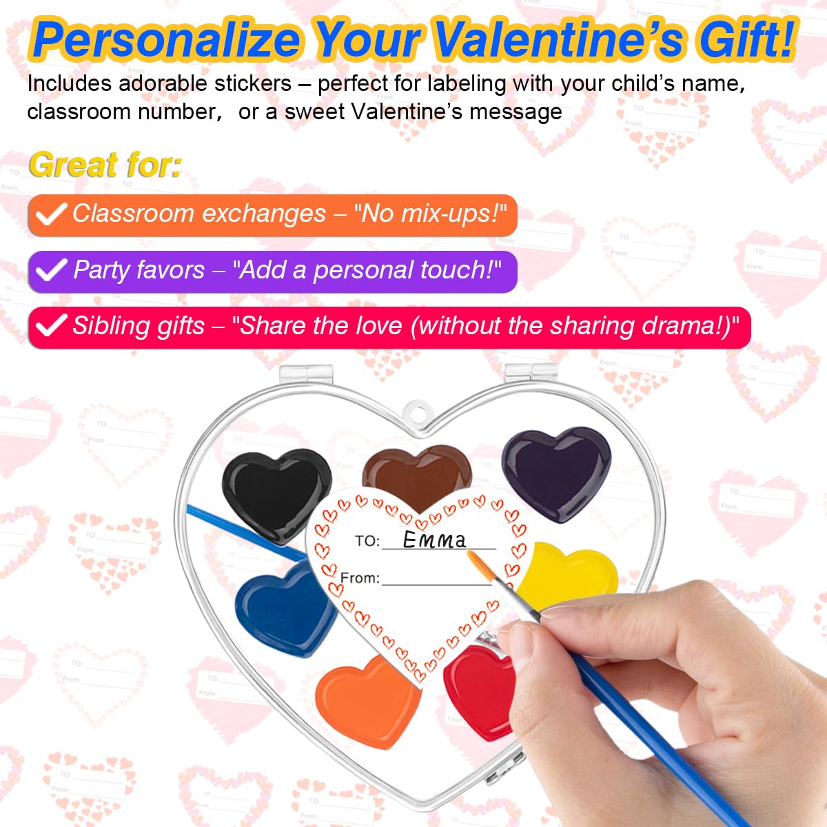 ARTLYMERS Valentines Day Kids Watercolor Set — 24 Pack, 16 Colors, Heart Box