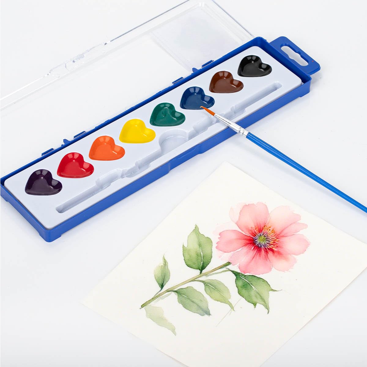 ARTLYMERS 2 Pack Heart Watercolor Paint Sets for Kids – 8 Washable Colors + Brush