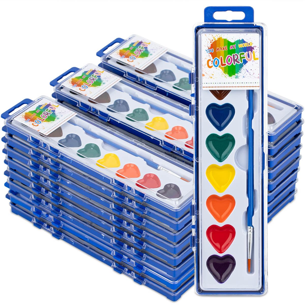 ARTLYMERS 24 Pack Kids Watercolor Paint Sets – 8 Colors, Heart Palette, Washable + Brush