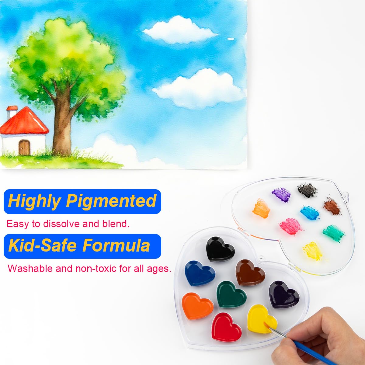 ARTLYMERS Valentines Day Kids Watercolor Set — 24 Pack, 16 Colors, Heart Box