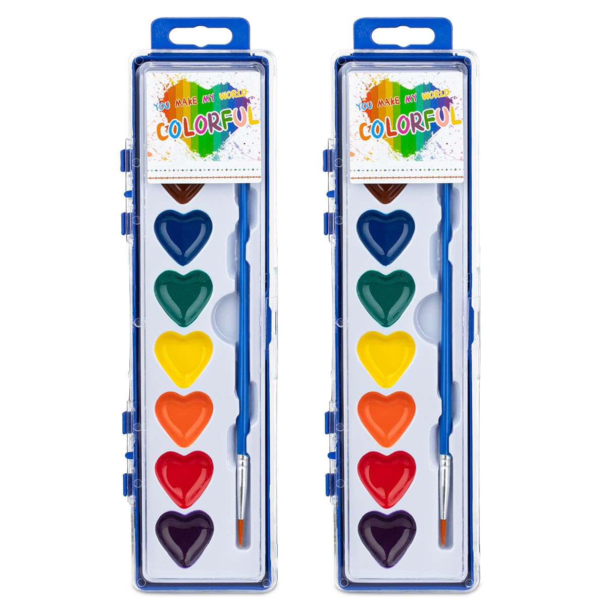 ARTLYMERS 2 Pack Heart Watercolor Paint Sets for Kids – 8 Washable Colors + Brush