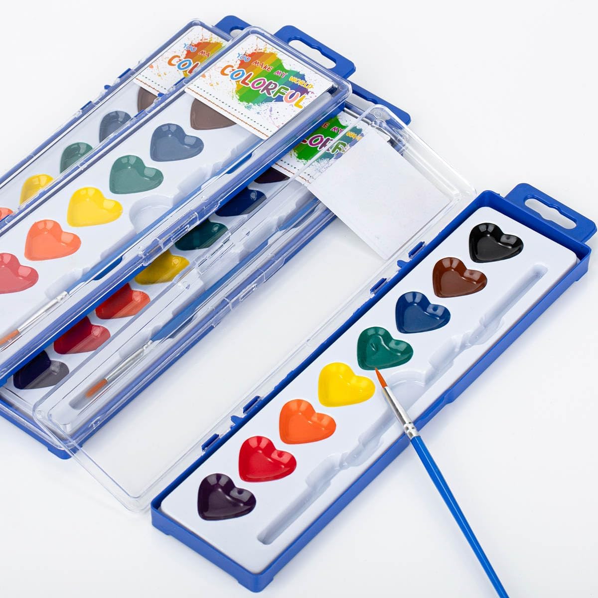 ARTLYMERS 24 Pack Kids Watercolor Paint Sets – 8 Colors, Heart Palette, Washable + Brush