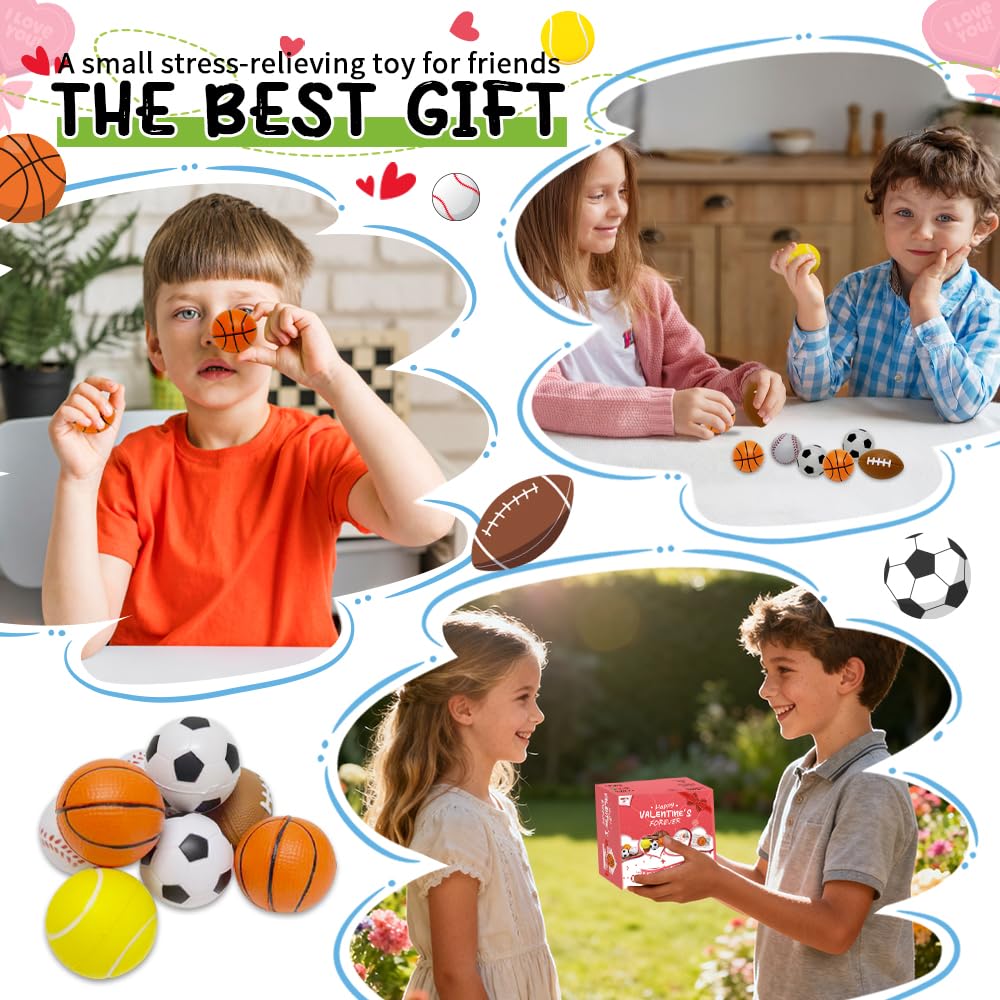 Artnedu Valentines Day Gifts for Kids – 28 Pack with Cards and Sports Ball Toys for Classroom Exchanges