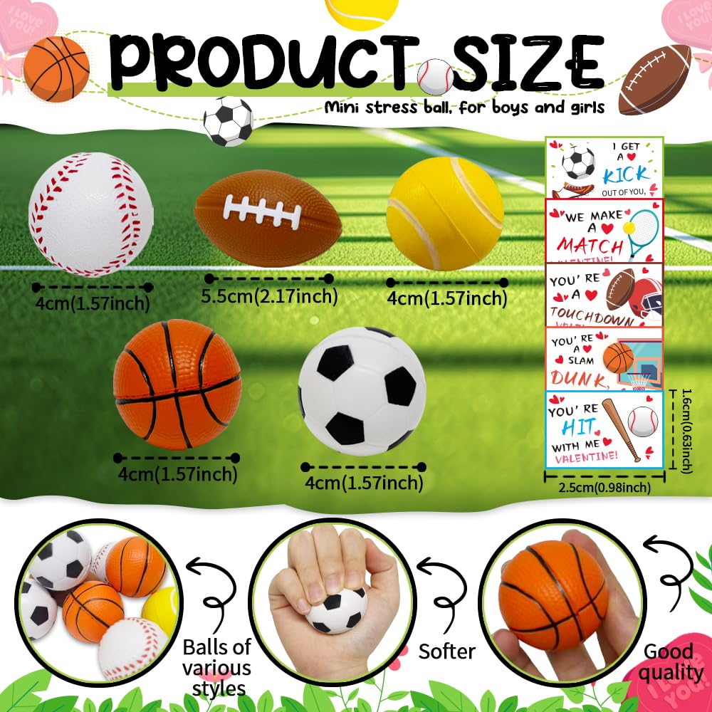 Artnedu Valentines Day Gifts for Kids – 28 Pack with Cards and Sports Ball Toys for Classroom Exchanges