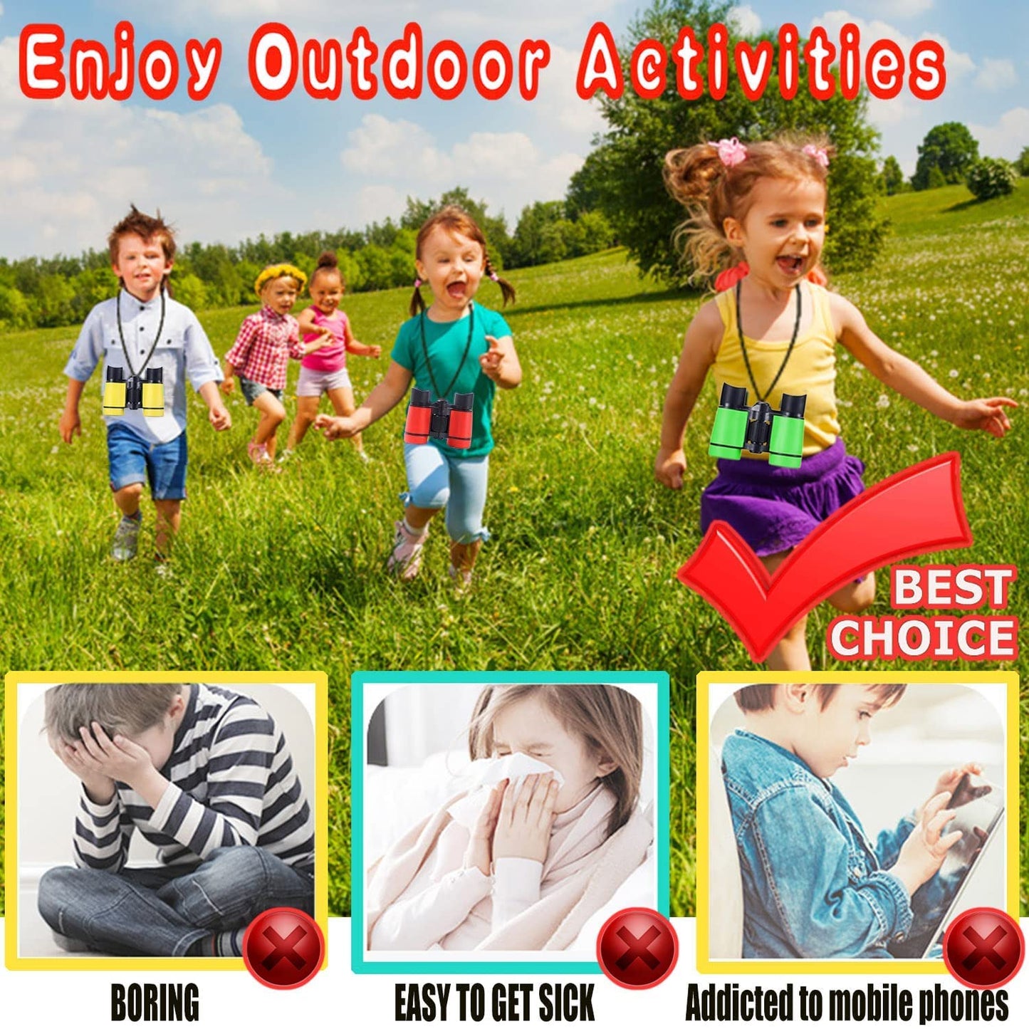 ARTOMIDE Kids Binoculars – Best Gift for 3-12 Year Olds | 4x Magnification, Folding, Shockproof