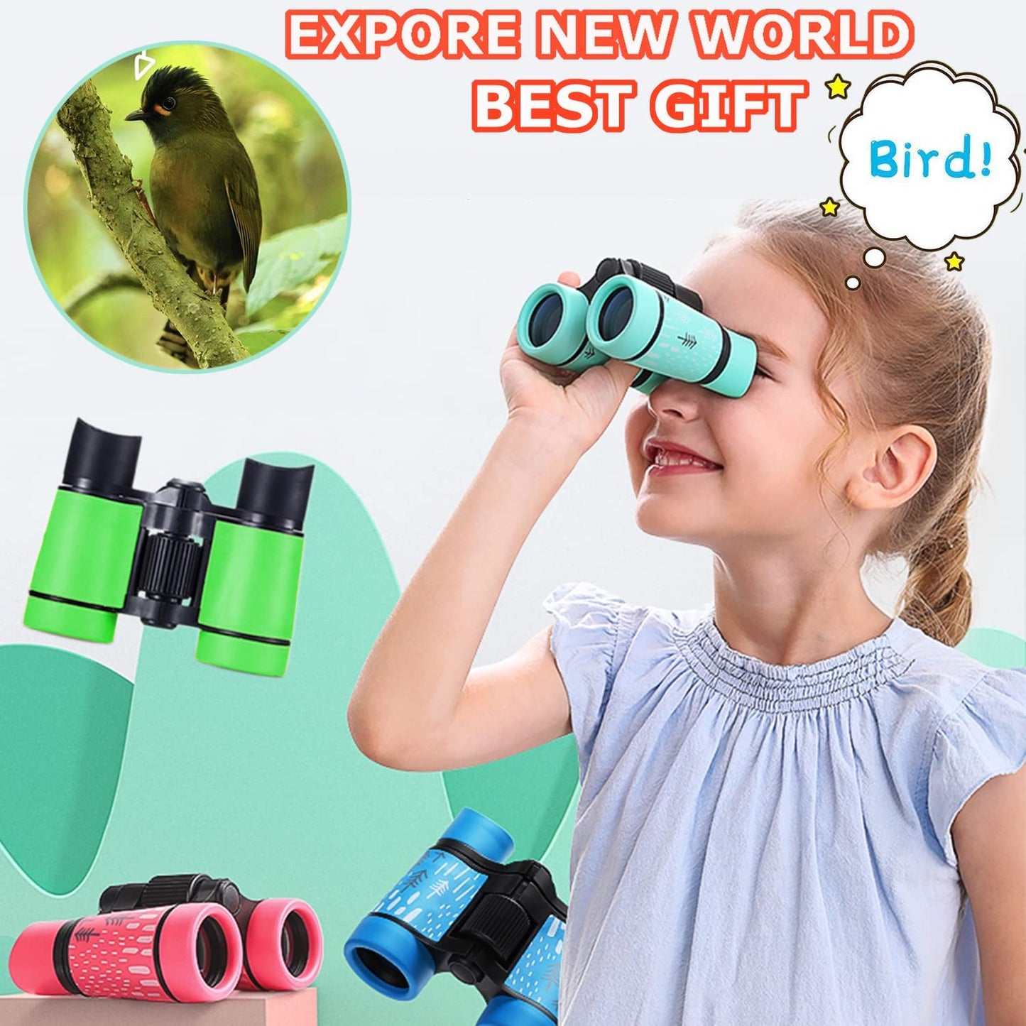 ARTOMIDE Kids Binoculars – Best Gift for 3-12 Year Olds | 4x Magnification, Folding, Shockproof