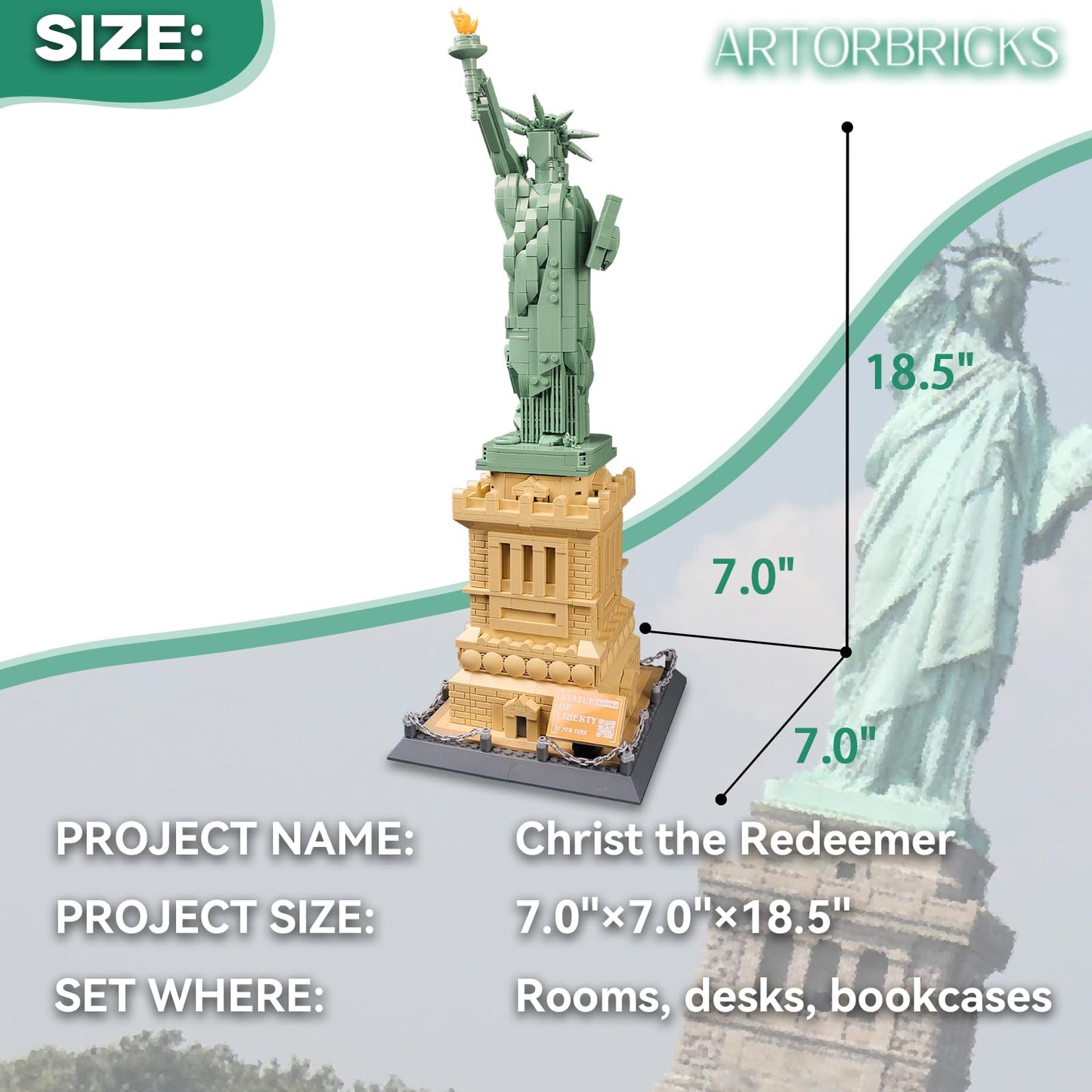 ArtorBricks Statue of Liberty Architecture Model Kit – 1577-Piece Premium Set