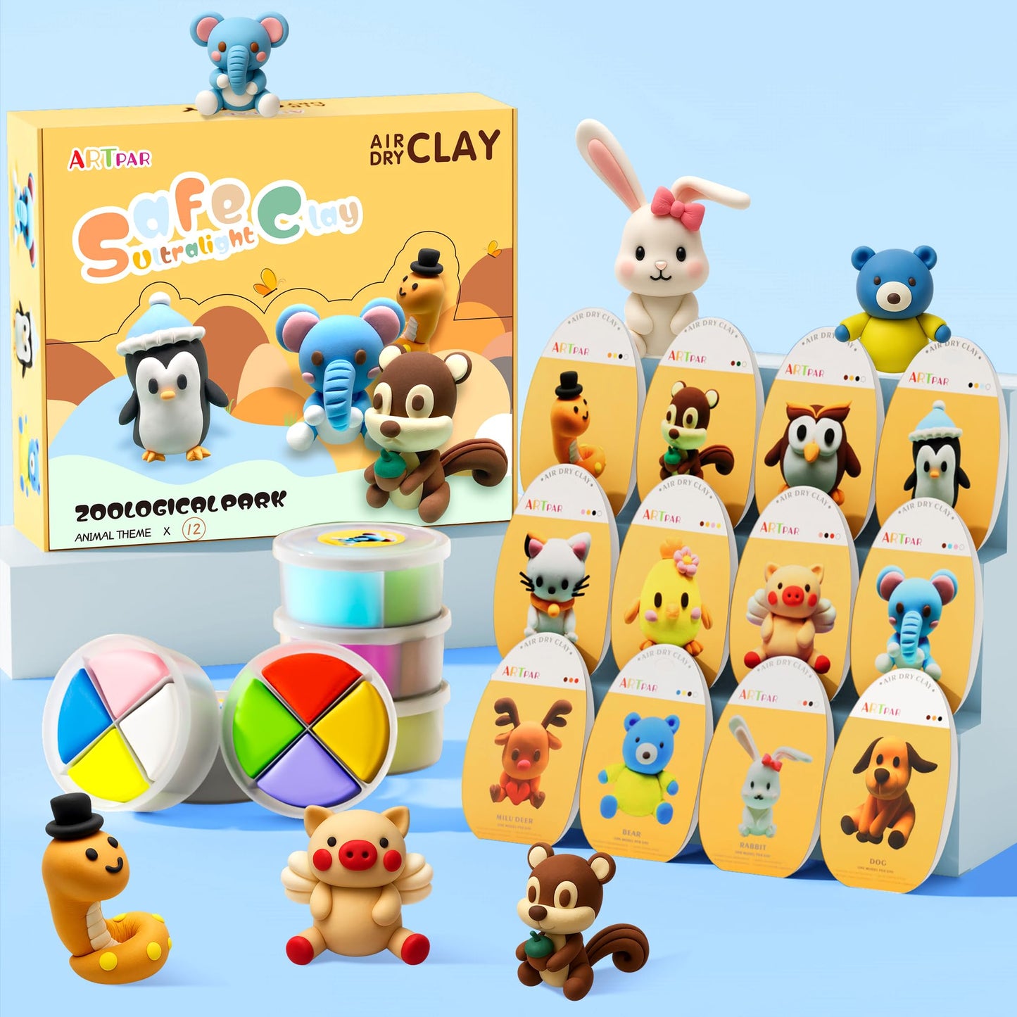 ARTPAR Air Dry Clay Kit for Kids — 12 Animal Models, Non-Stick DIY Art with Tools & Tutorials