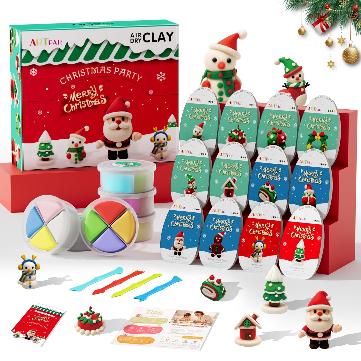 ARTPAR Air Dry Clay Kit for Kids – 12-Box Christmas Craft Set with Tools & Tutorials