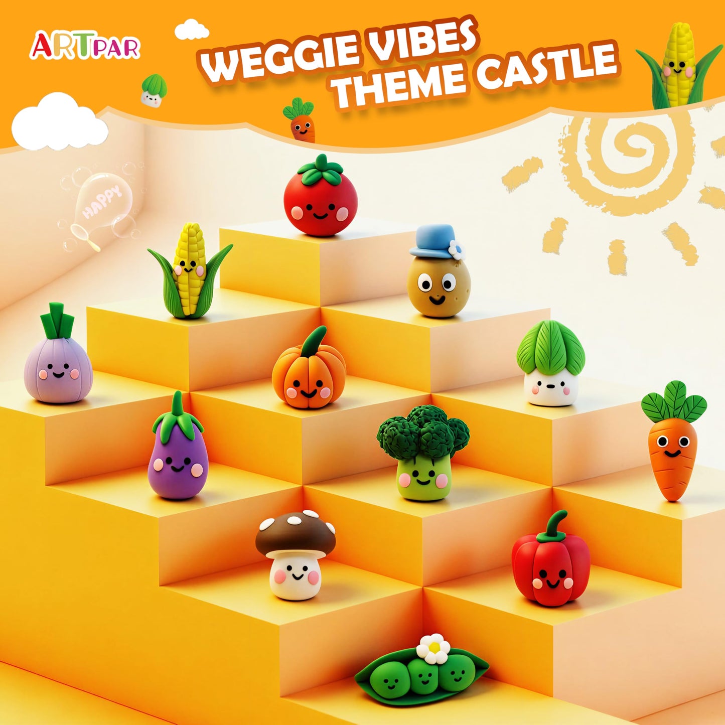 ARTPAR Air Dry Clay Kit for Kids – 12 Vegetable Creations, Non-Sticky Formula, Tools & Tutorials
