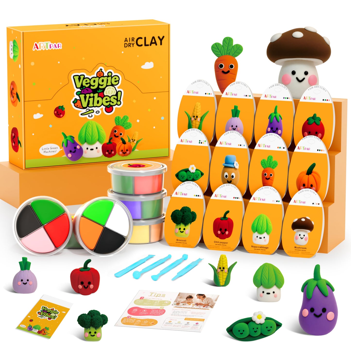 ARTPAR Air Dry Clay Kit for Kids – 12 Vegetable Creations, Non-Sticky Formula, Tools & Tutorials