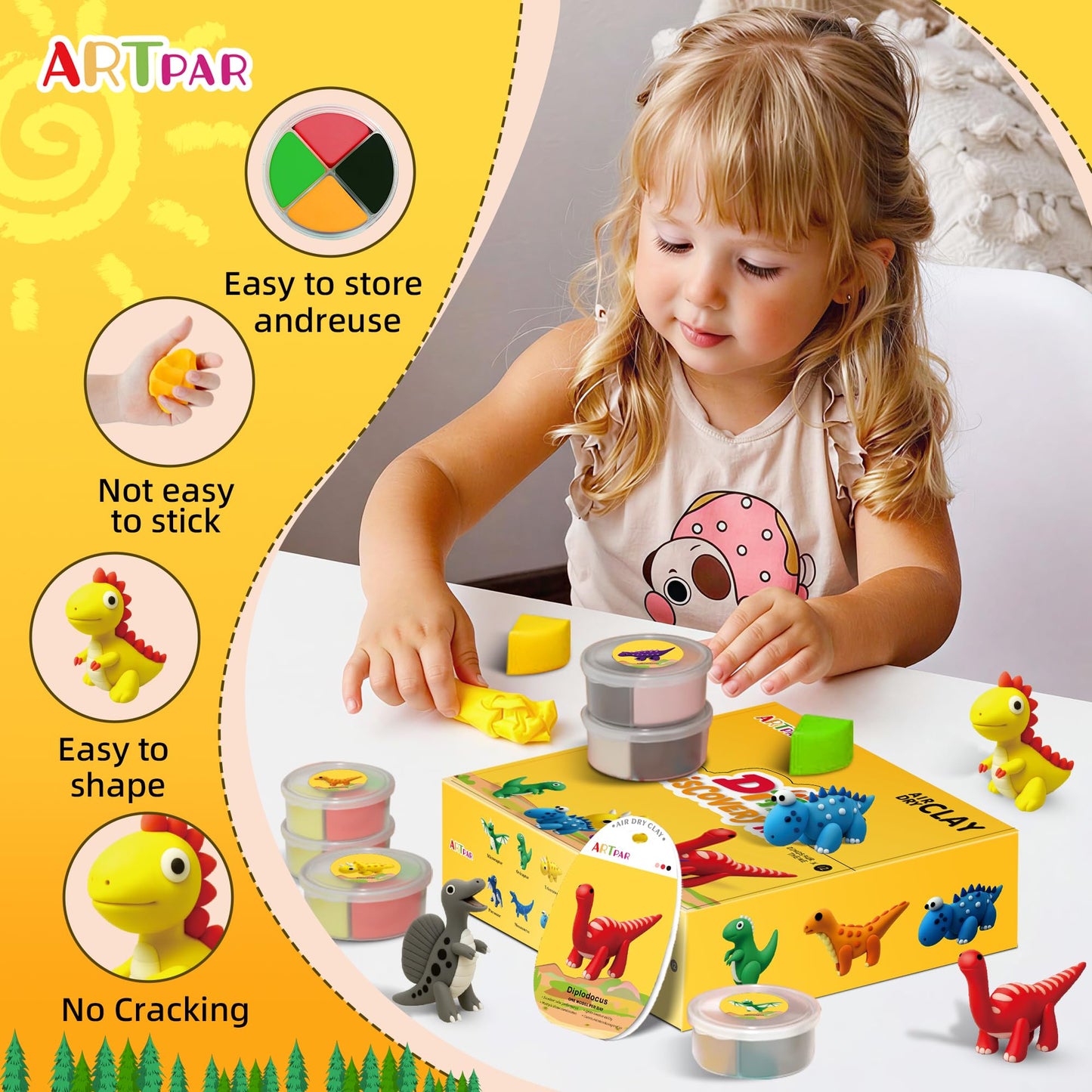 ARTPAR Dinosaur Air Dry Clay Kit – 12-Can Dino Craft Set with Tools & Tutorials