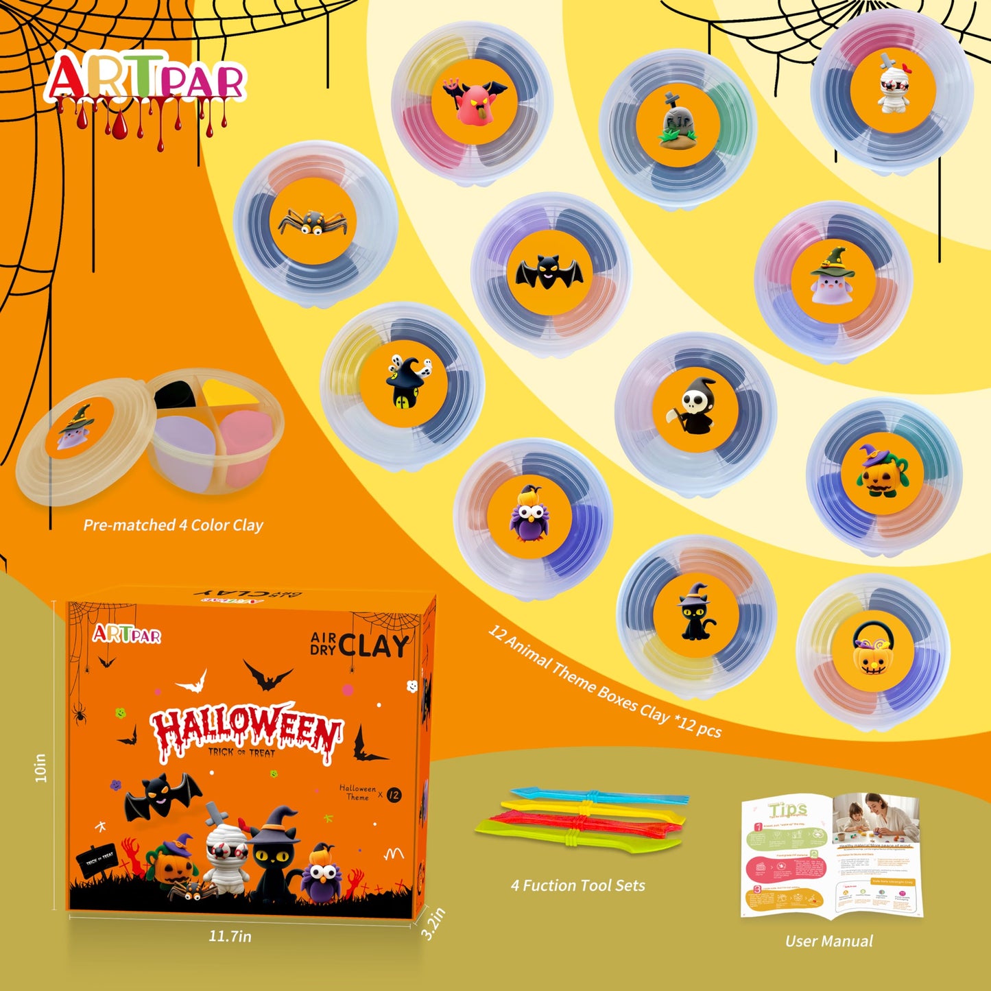 ARTPAR Halloween Air-Dry Clay Kit – 12-Box Modeling Set for Kids 3–12