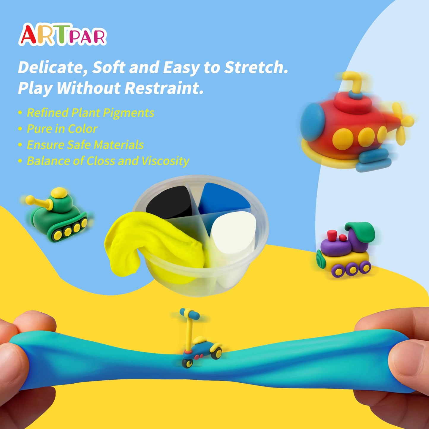 ARTPAR Kids Air Dry Clay Traffic Set – 12 Colors, 4 Tools
