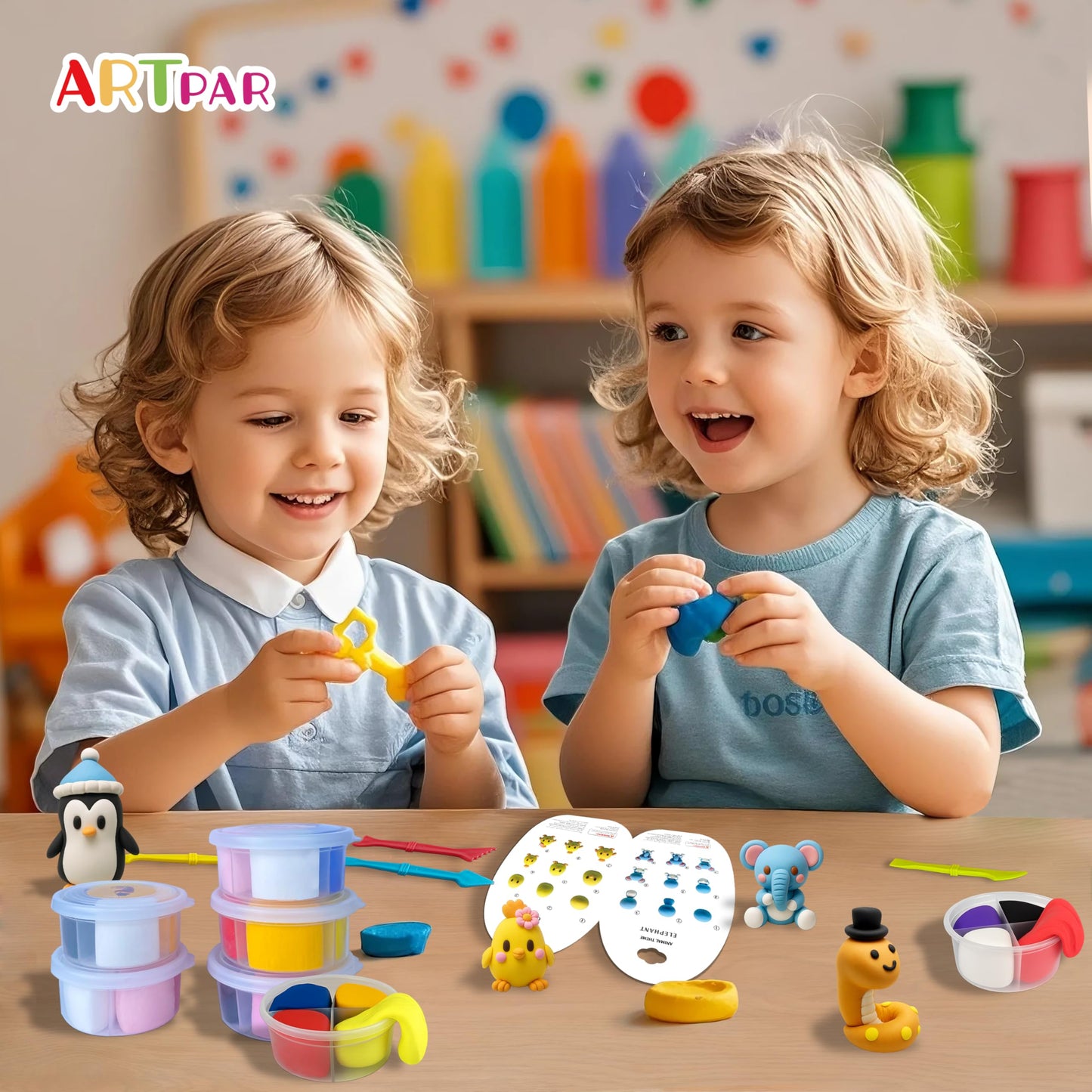 ARTPAR Air Dry Clay Kit for Kids — 12 Animal Models, Non-Stick DIY Art with Tools & Tutorials