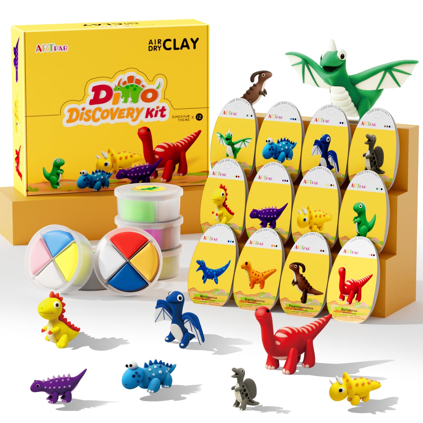 ARTPAR Dinosaur Air Dry Clay Kit – 12-Can Dino Craft Set with Tools & Tutorials