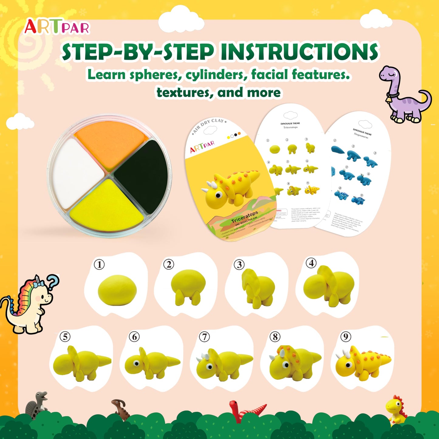 ARTPAR Dinosaur Air Dry Clay Kit – 12-Can Dino Craft Set with Tools & Tutorials
