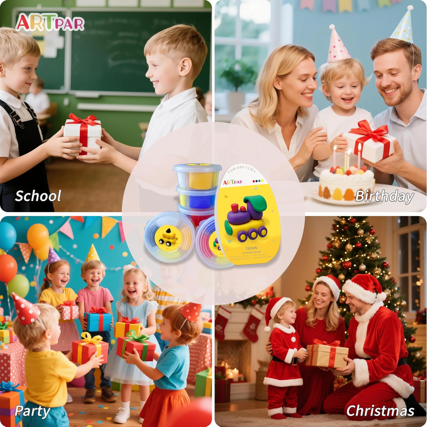ARTPAR Kids Air Dry Clay Traffic Set – 12 Colors, 4 Tools