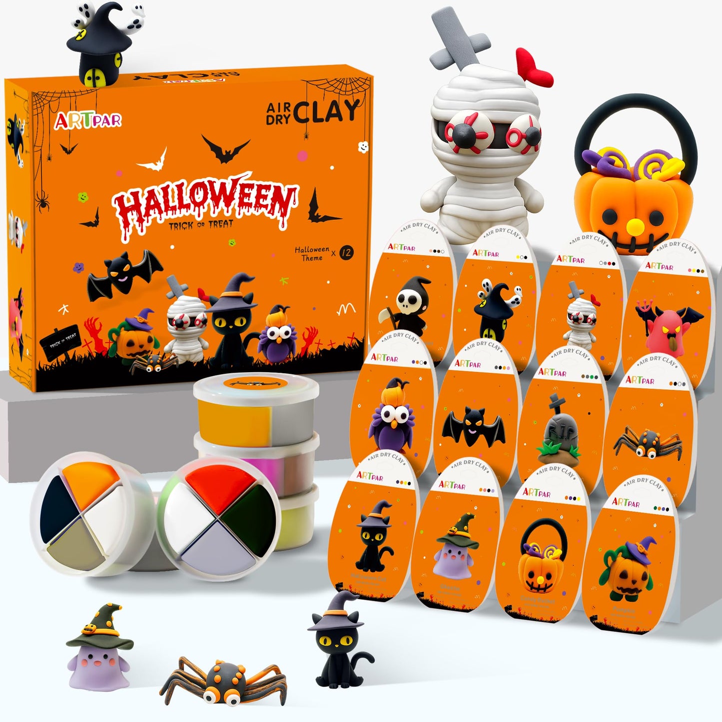 ARTPAR Halloween Air-Dry Clay Kit – 12-Box Modeling Set for Kids 3–12