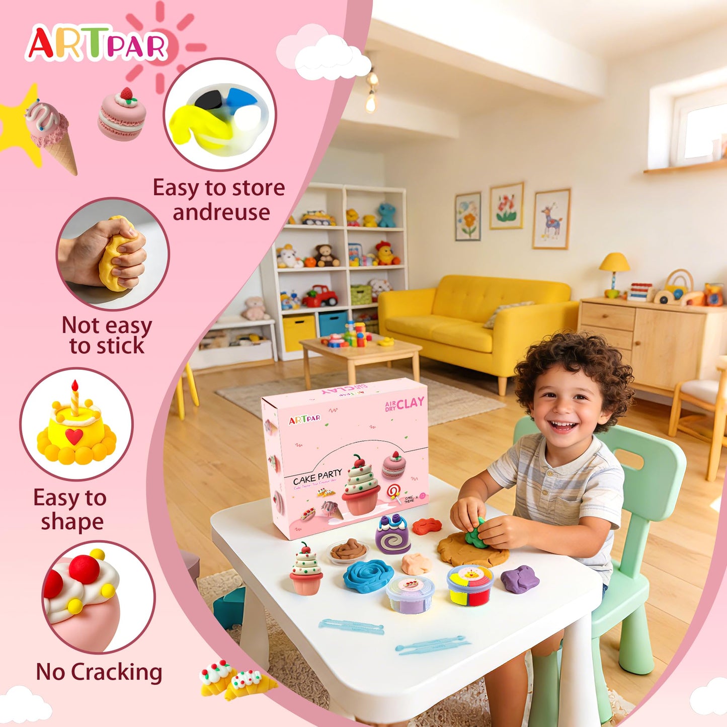 ARTPAR Air Dry Clay Kit for Kids — Ultra Light, Non-Sticky Modeling Set, 12-Box Craft Kit for School & Home