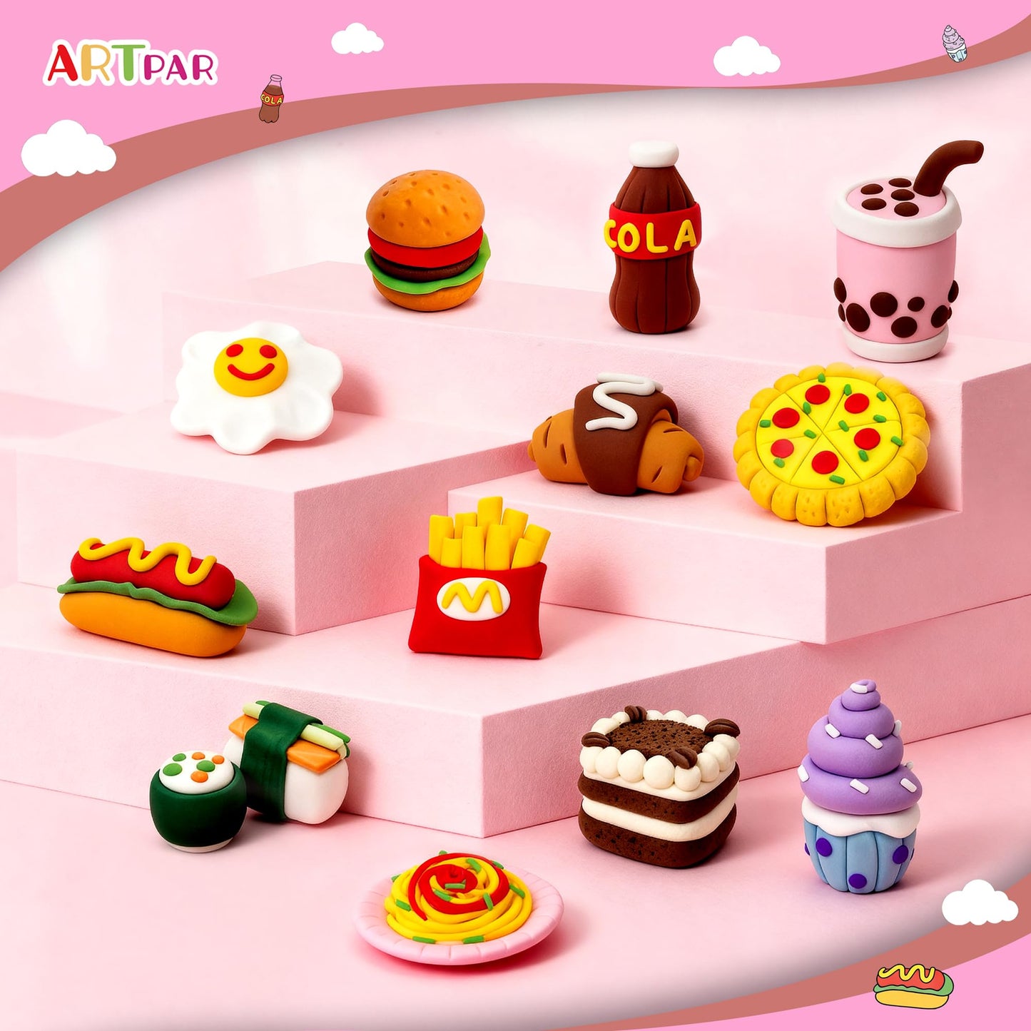 ARTPAR Air Dry Clay Kit for Kids – 12-Box Mini Food Crafts, Safe, Ultra Light & Non-Sticky