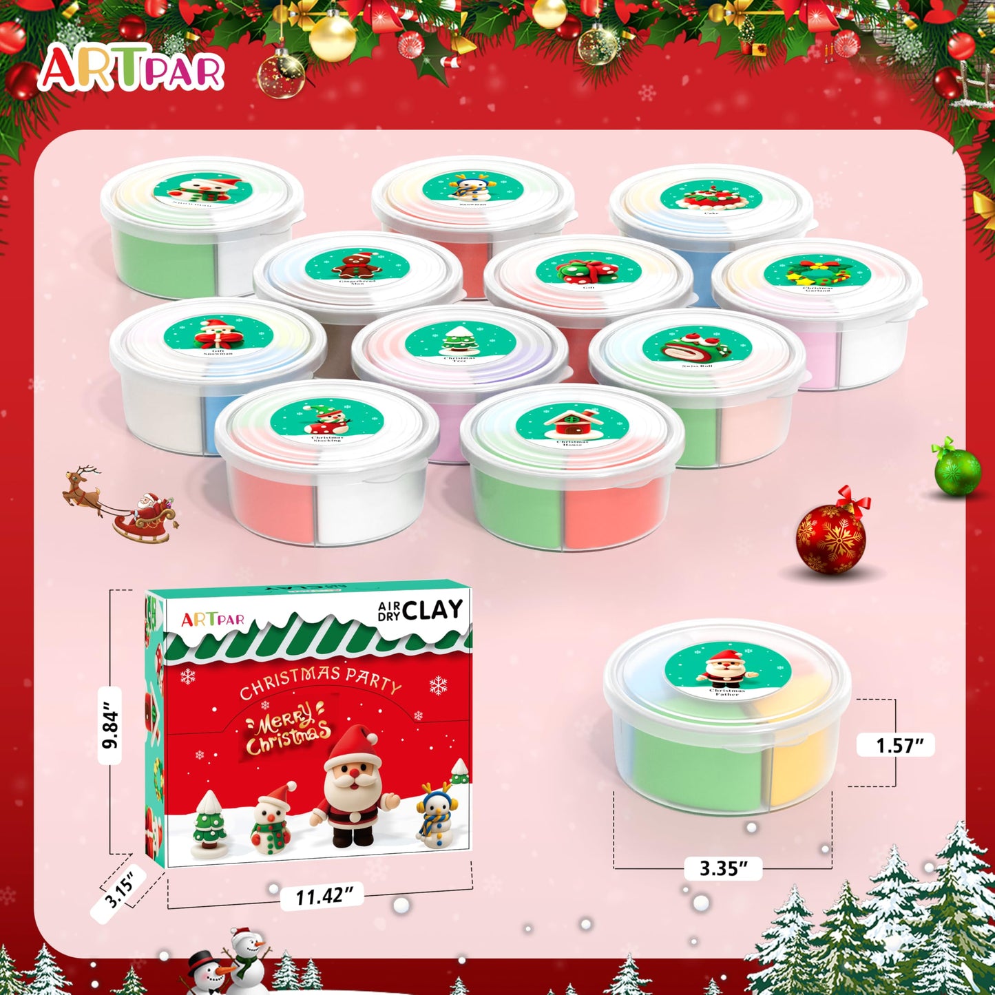ARTPAR Air Dry Clay Kit for Kids – 12-Box Christmas Craft Set with Tools & Tutorials