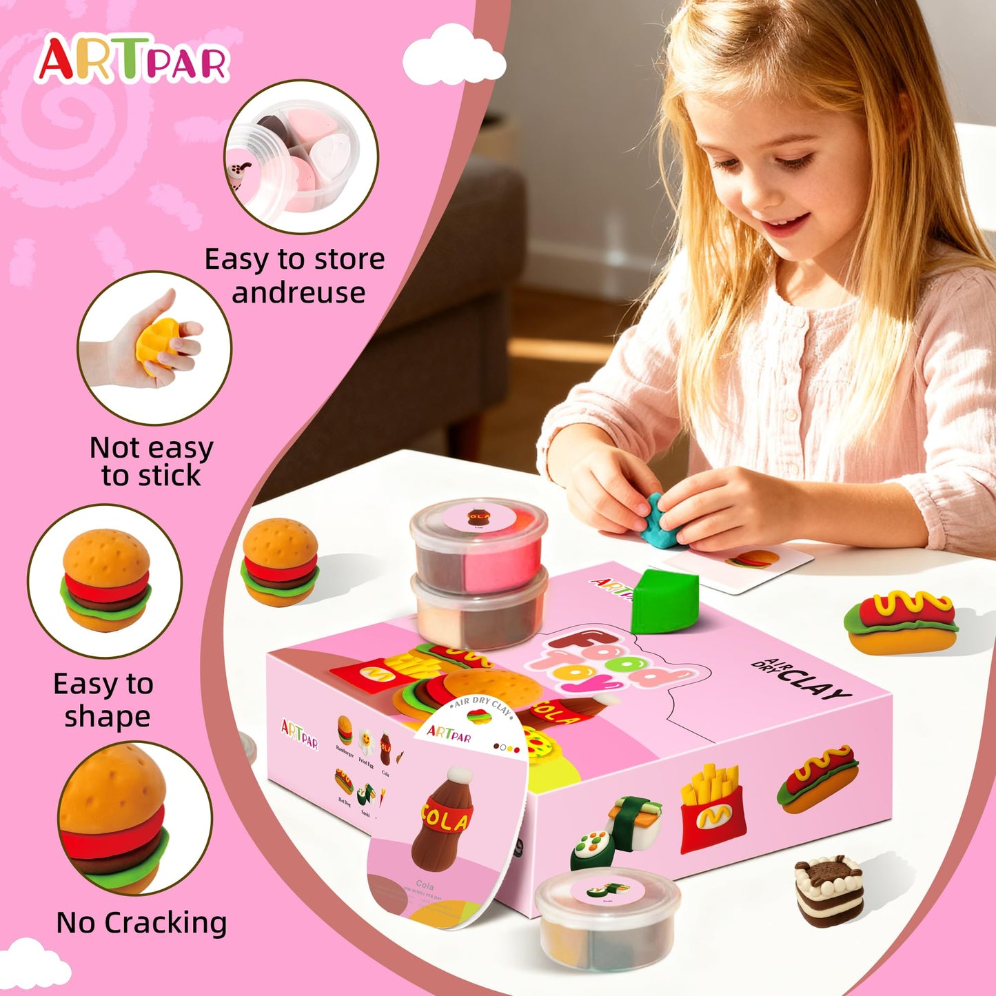 ARTPAR Air Dry Clay Kit for Kids – 12-Box Mini Food Crafts, Safe, Ultra Light & Non-Sticky