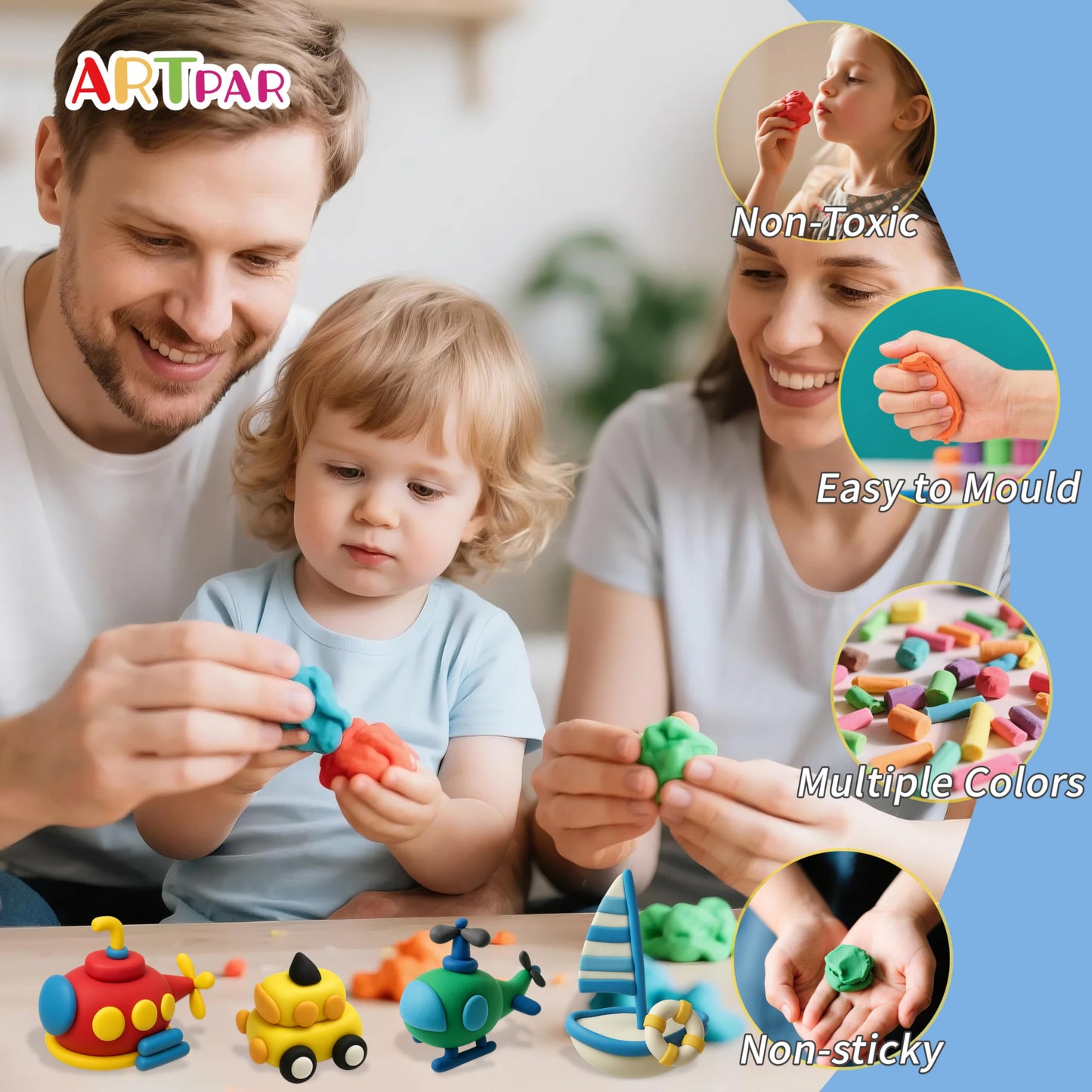 ARTPAR Kids Air Dry Clay Traffic Set – 12 Colors, 4 Tools