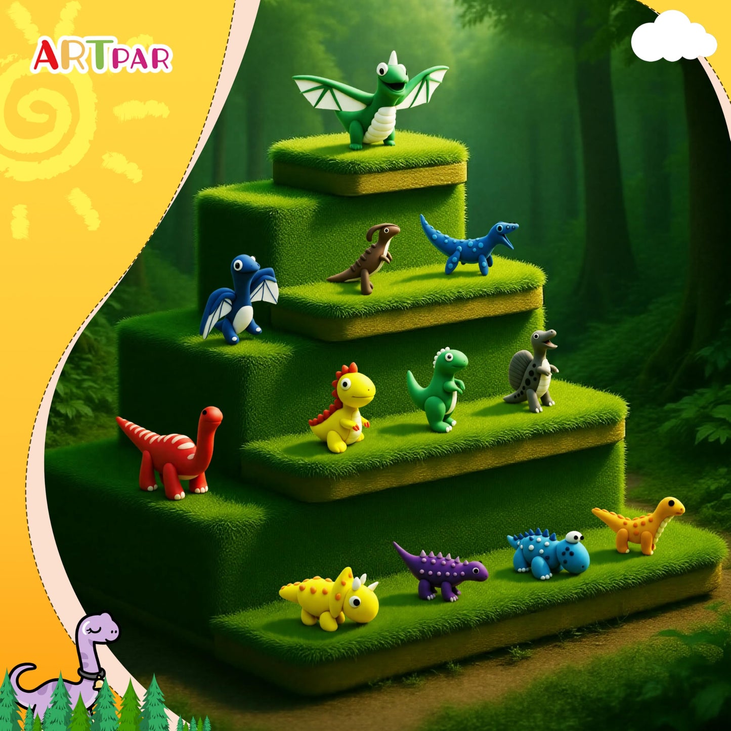 ARTPAR Dinosaur Air Dry Clay Kit – 12-Can Dino Craft Set with Tools & Tutorials