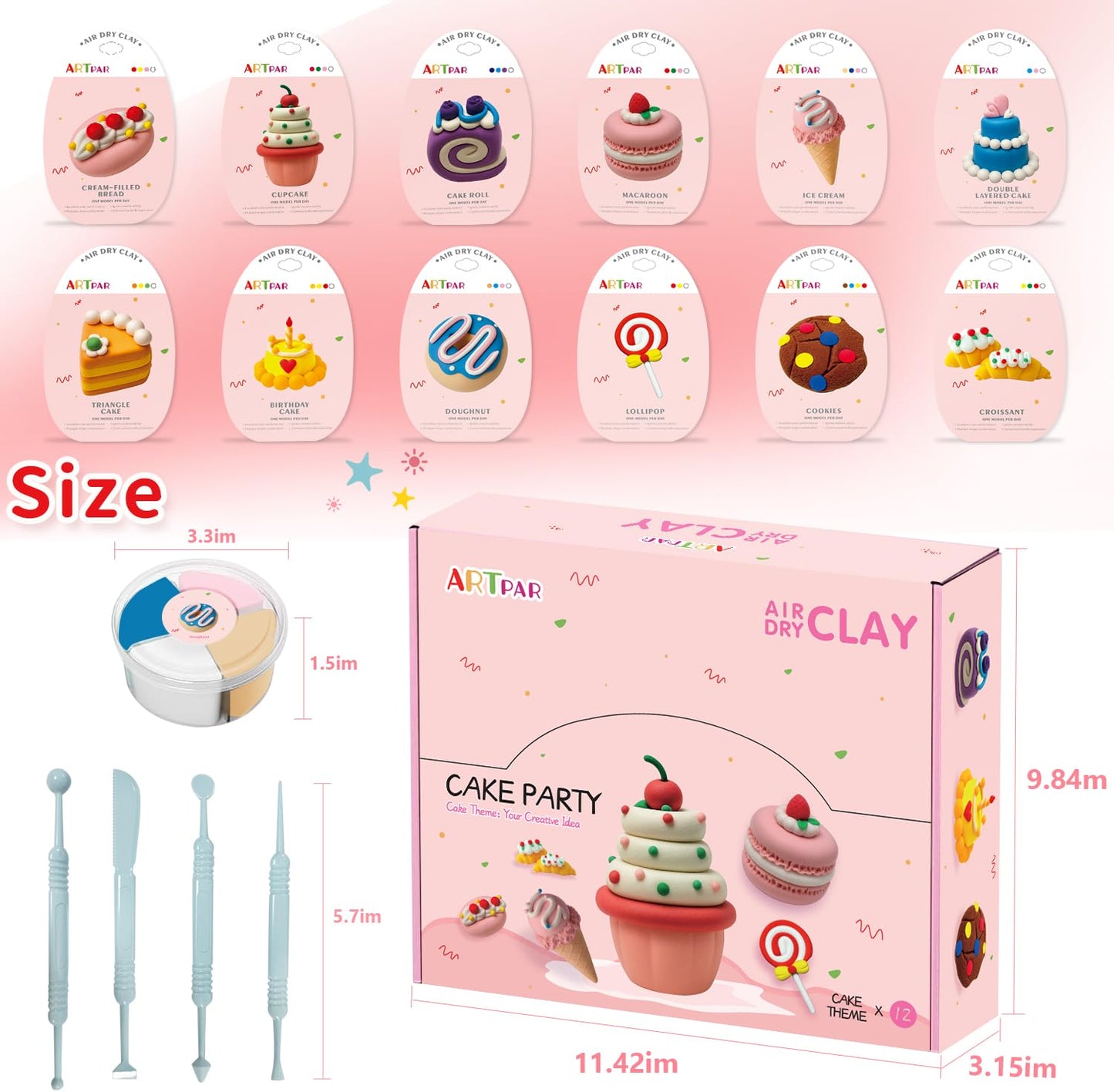 ARTPAR Air Dry Clay Kit for Kids — Ultra Light, Non-Sticky Modeling Set, 12-Box Craft Kit for School & Home