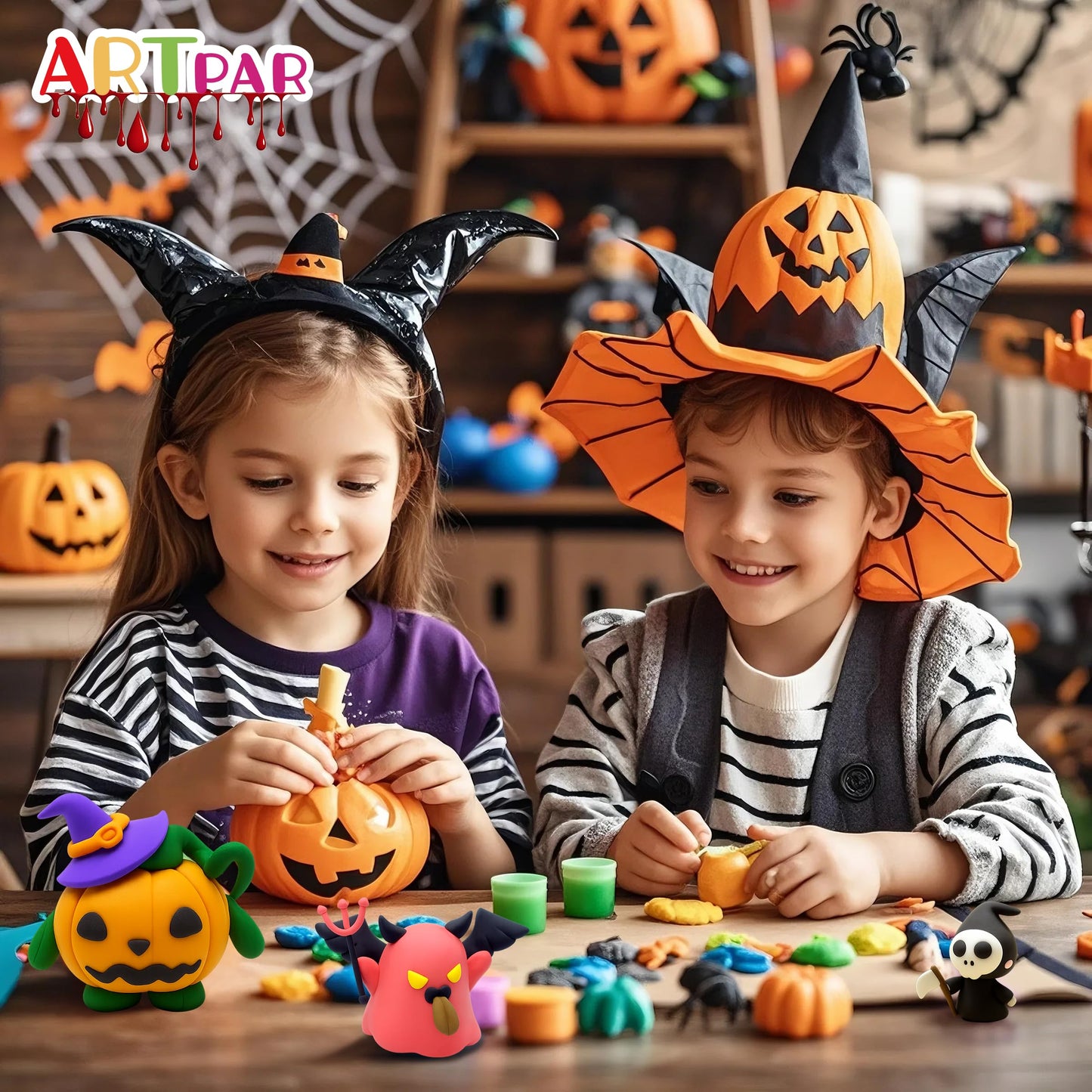 ARTPAR Halloween Air-Dry Clay Kit – 12-Box Modeling Set for Kids 3–12