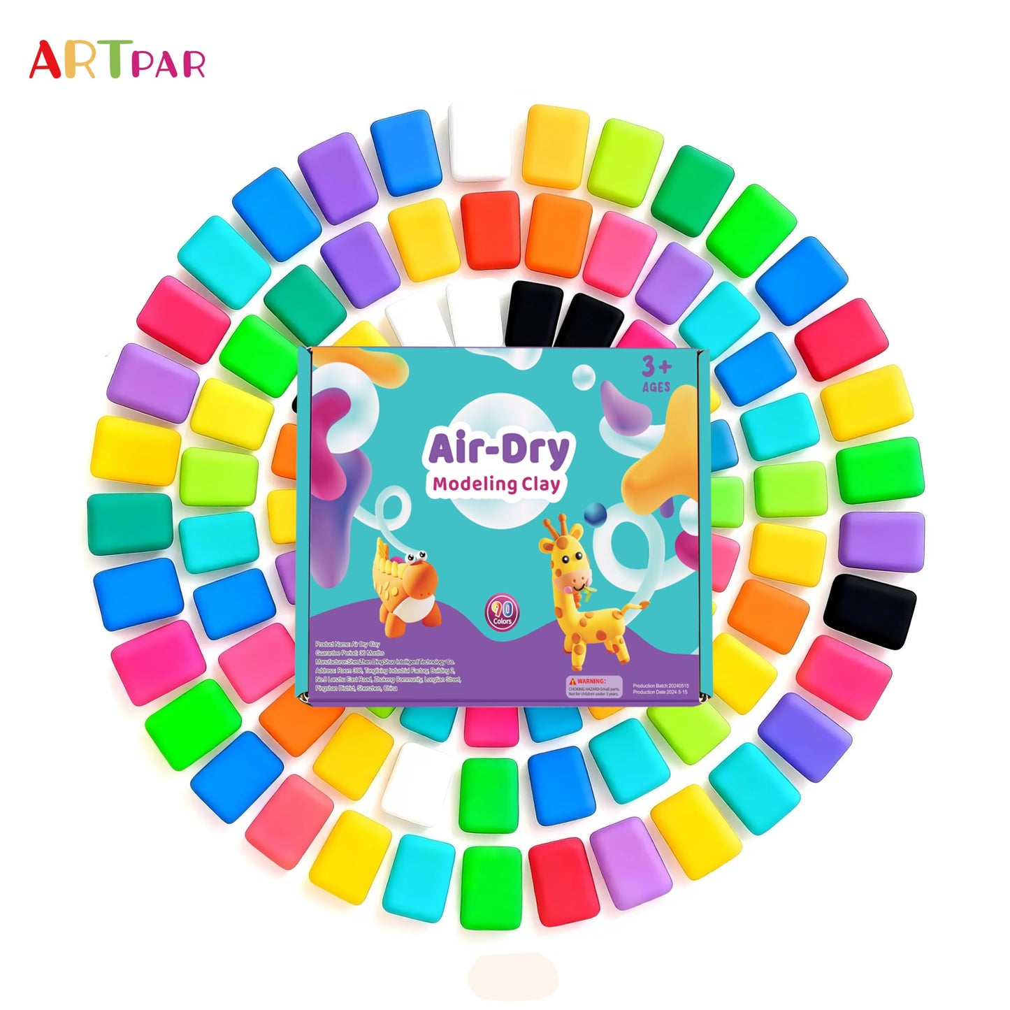 ARTPAR 90-Color Air Dry Clay Kit for Kids – Soft, Non-Sticky Modeling Clay with Tools