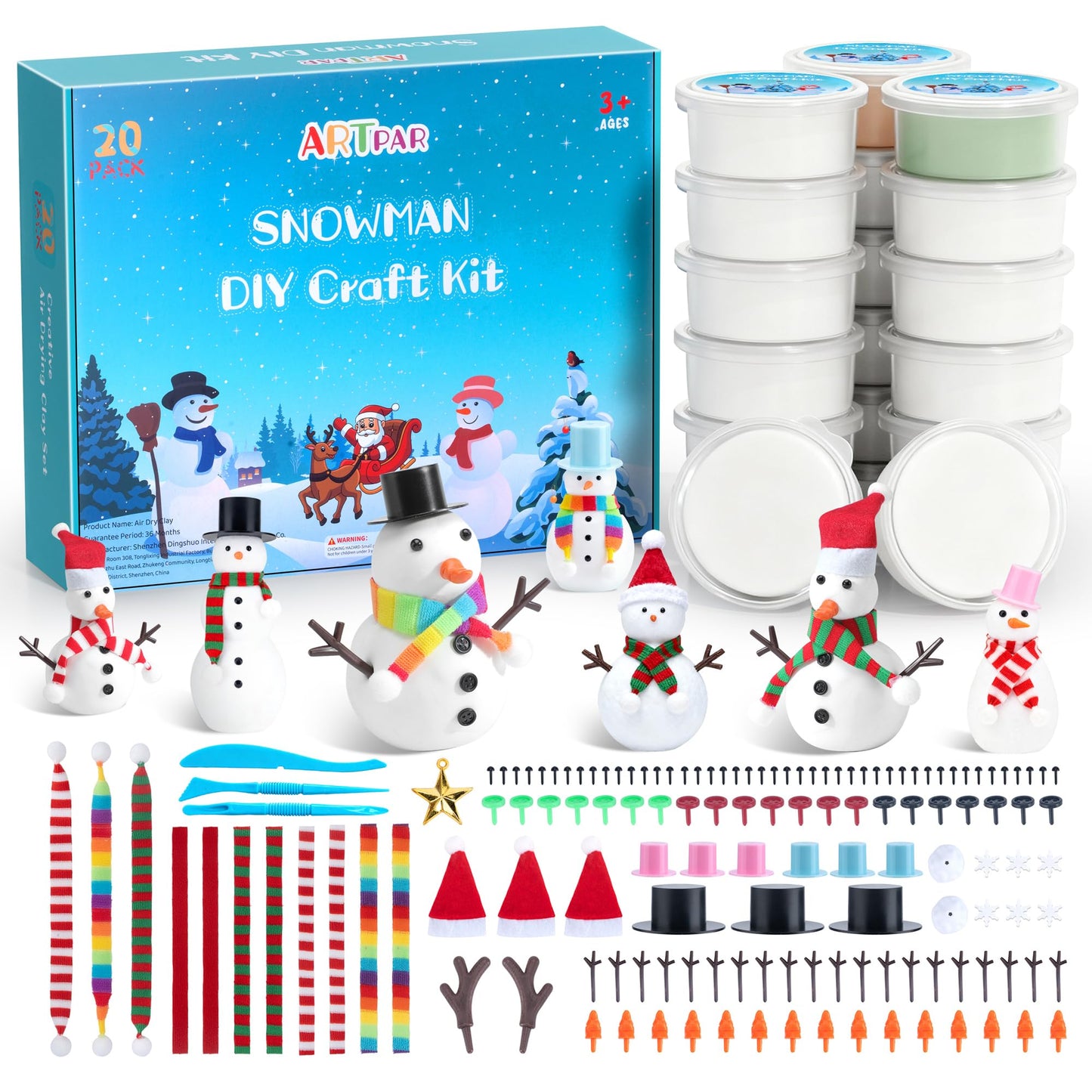 ARTPAR 20 Pack Modeling Clay Snowman Kit – Air-Dry Snowman Crafts for Kids