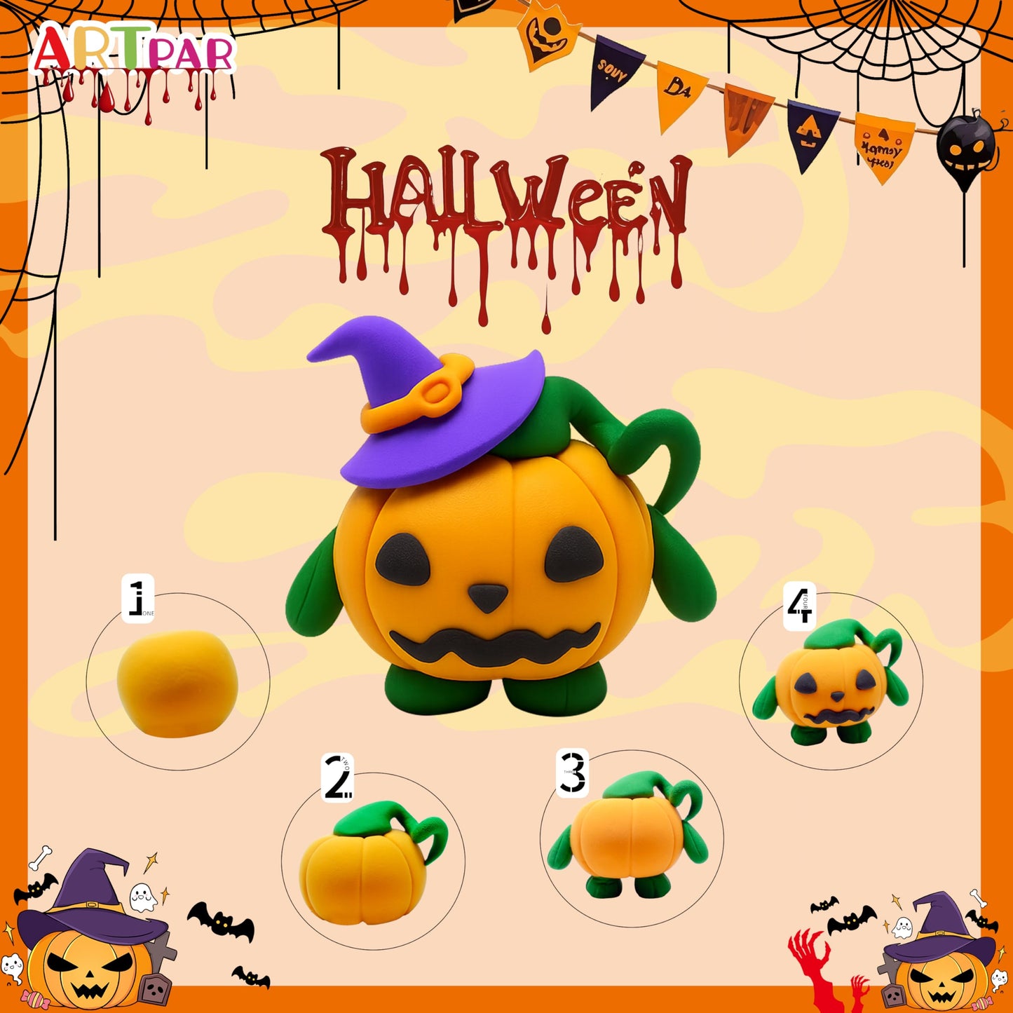 ARTPAR Halloween Air-Dry Clay Kit – 12-Box Modeling Set for Kids 3–12