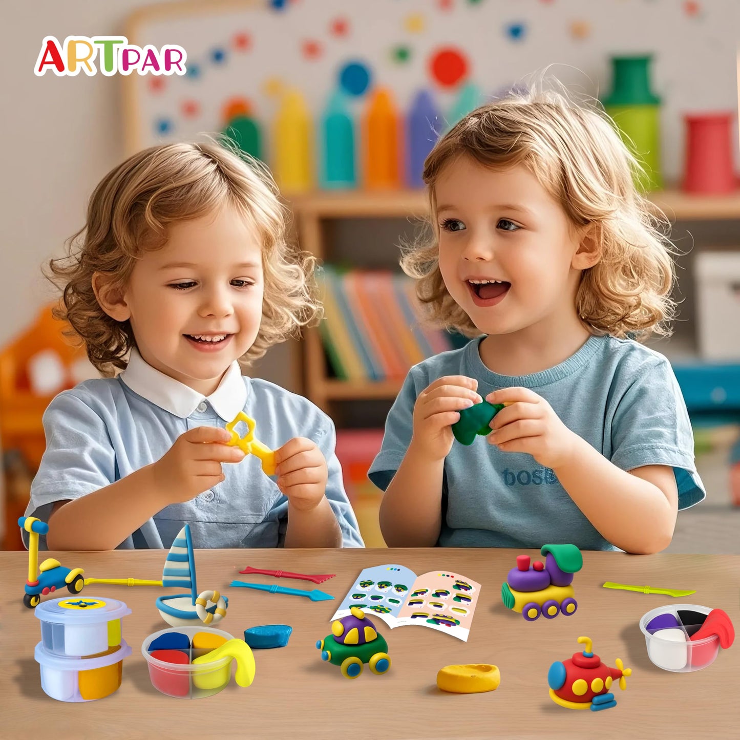 ARTPAR Kids Air Dry Clay Traffic Set – 12 Colors, 4 Tools
