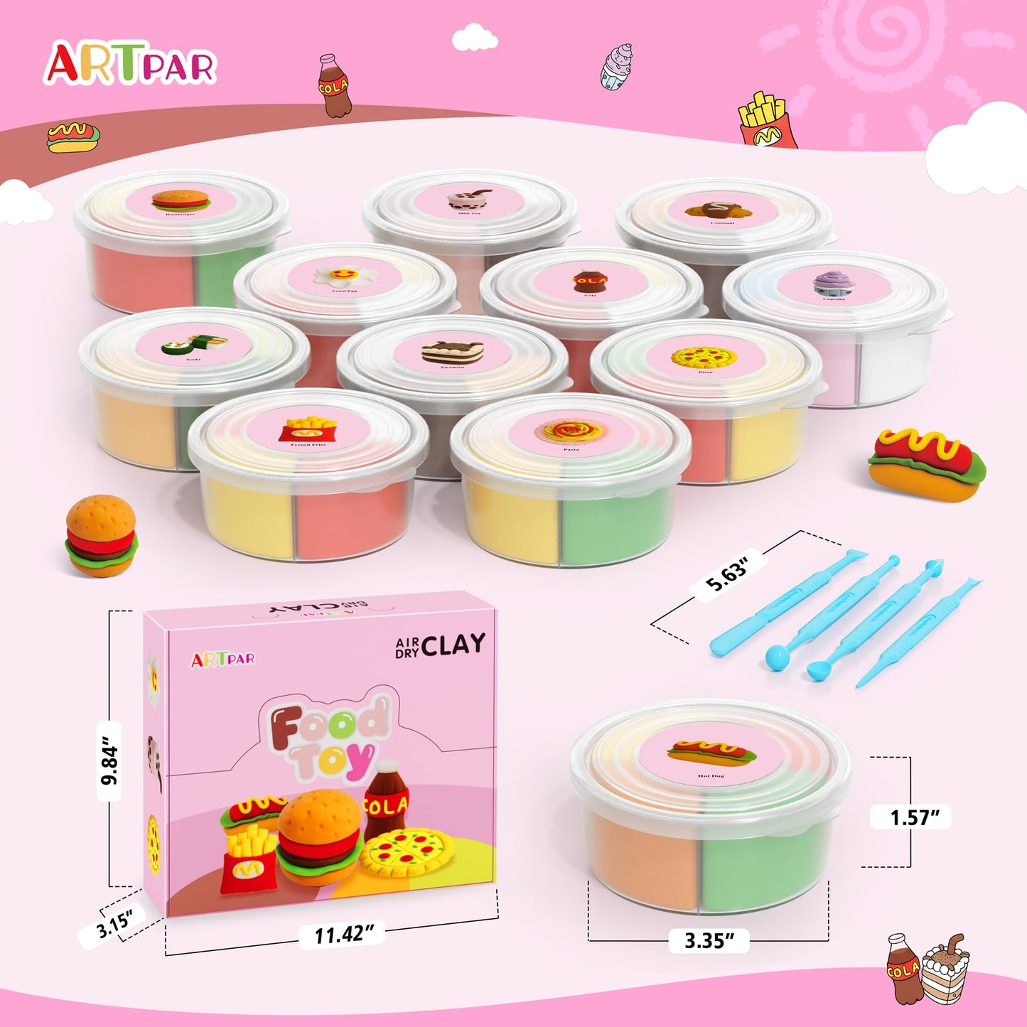 ARTPAR Air Dry Clay Kit for Kids – 12-Box Mini Food Crafts, Safe, Ultra Light & Non-Sticky