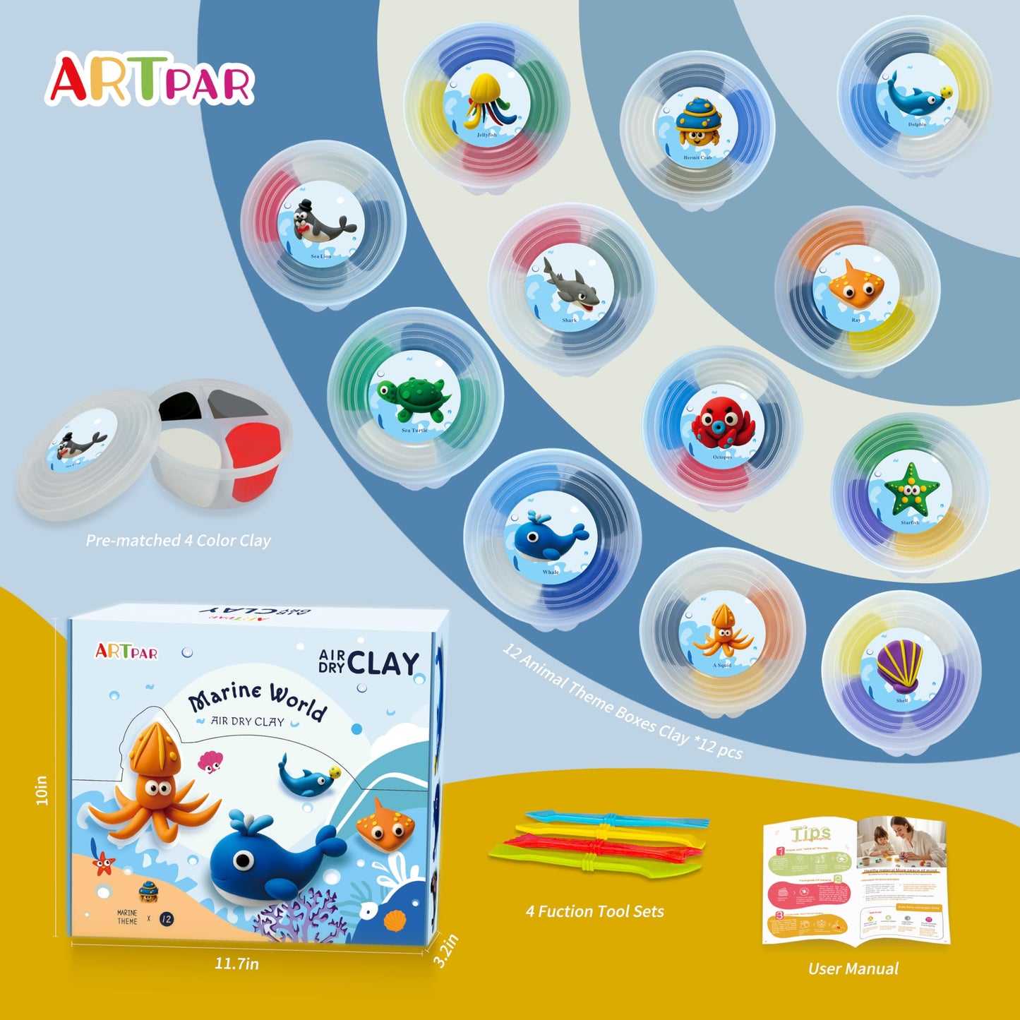 ARTPAR Air-Dry Clay Kit for Kids | 12 Marine Animals & Tools