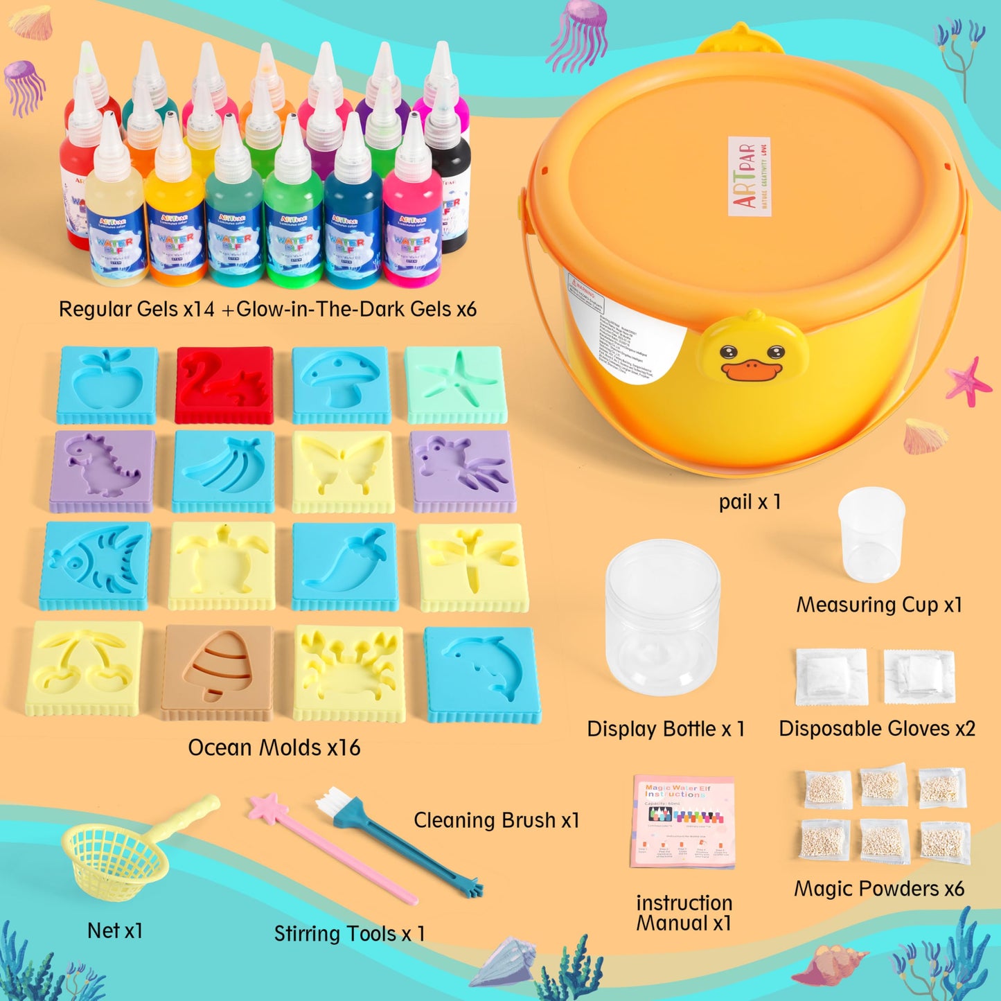 ARTPAR Magic Water Elf Toy Kit – Aqua Fairy DIY Craft Set with 20 Gels & 16 Molds
