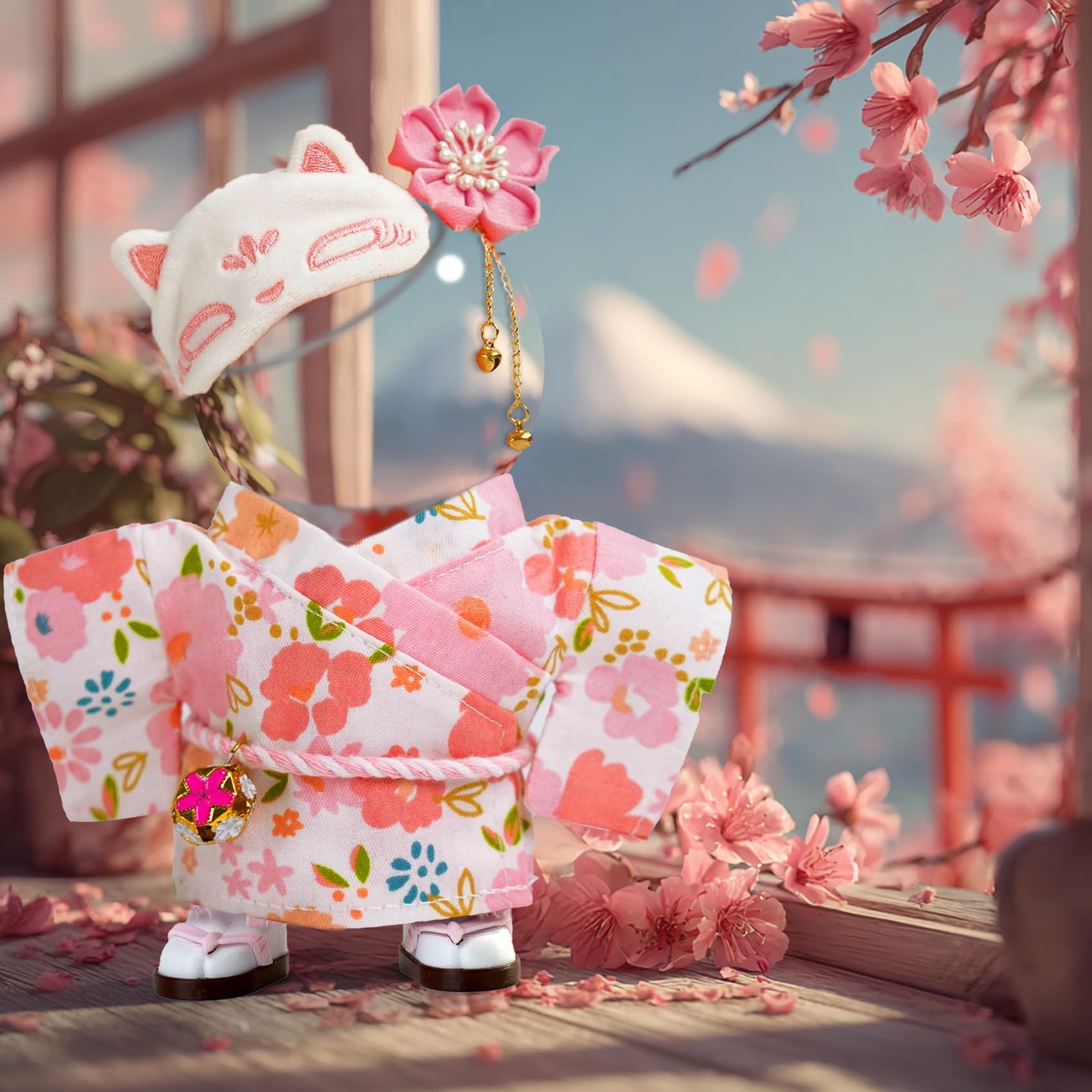 ARTST 17cm Doll Kimono Set for 6.7-inch Dolls – Flower Hairbow, Pink Kimono & Accessories