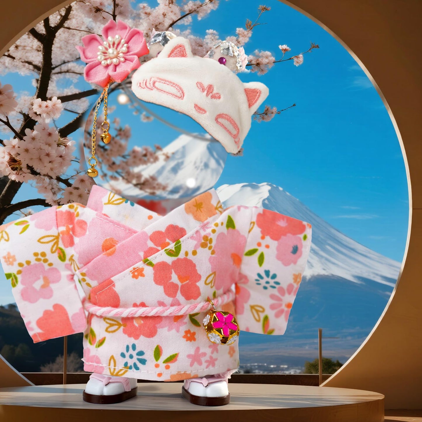 ARTST 17cm Doll Kimono Set for 6.7-inch Dolls – Flower Hairbow, Pink Kimono & Accessories