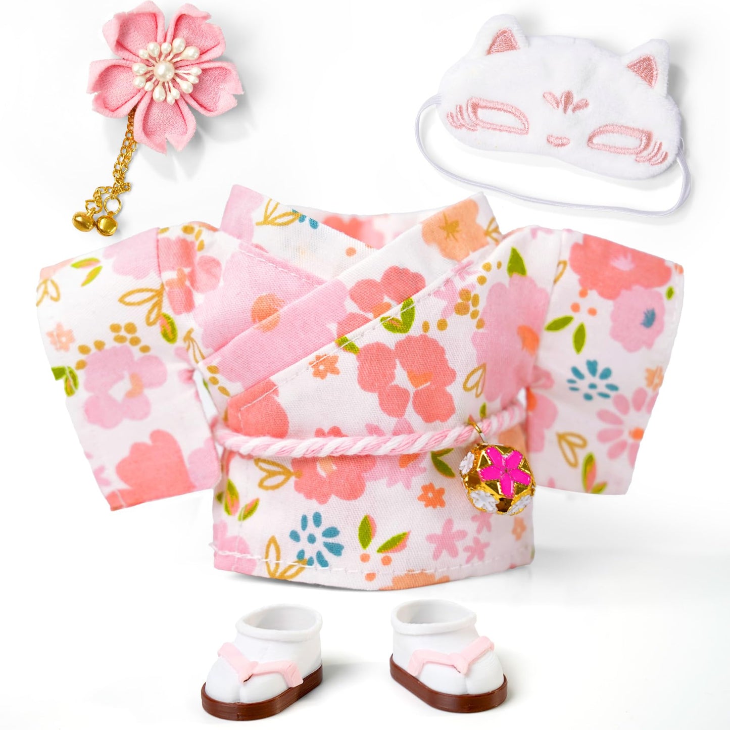 ARTST 17cm Doll Kimono Set for 6.7-inch Dolls – Flower Hairbow, Pink Kimono & Accessories