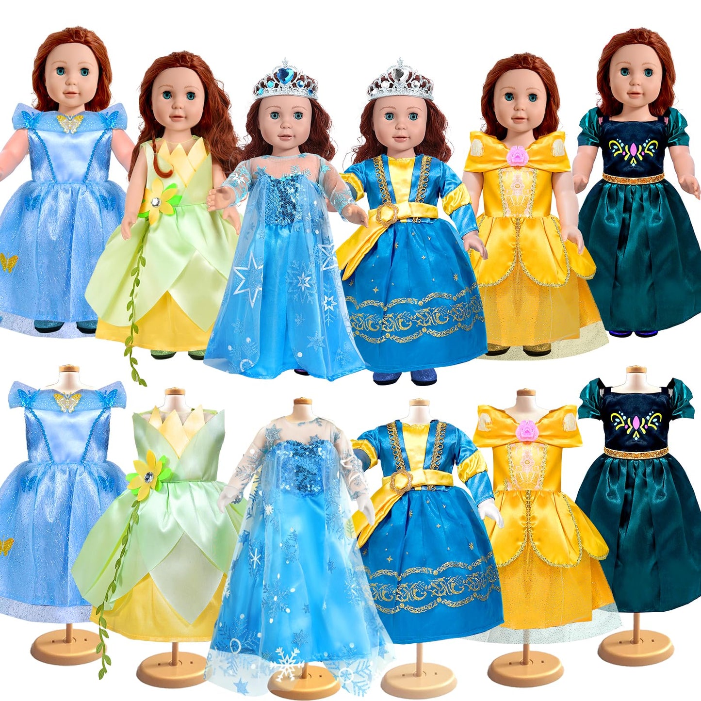 ARTST 18-Inch Doll Clothes Set: 6 Princess Dresses & 2 Crowns for 18-Inch Dolls