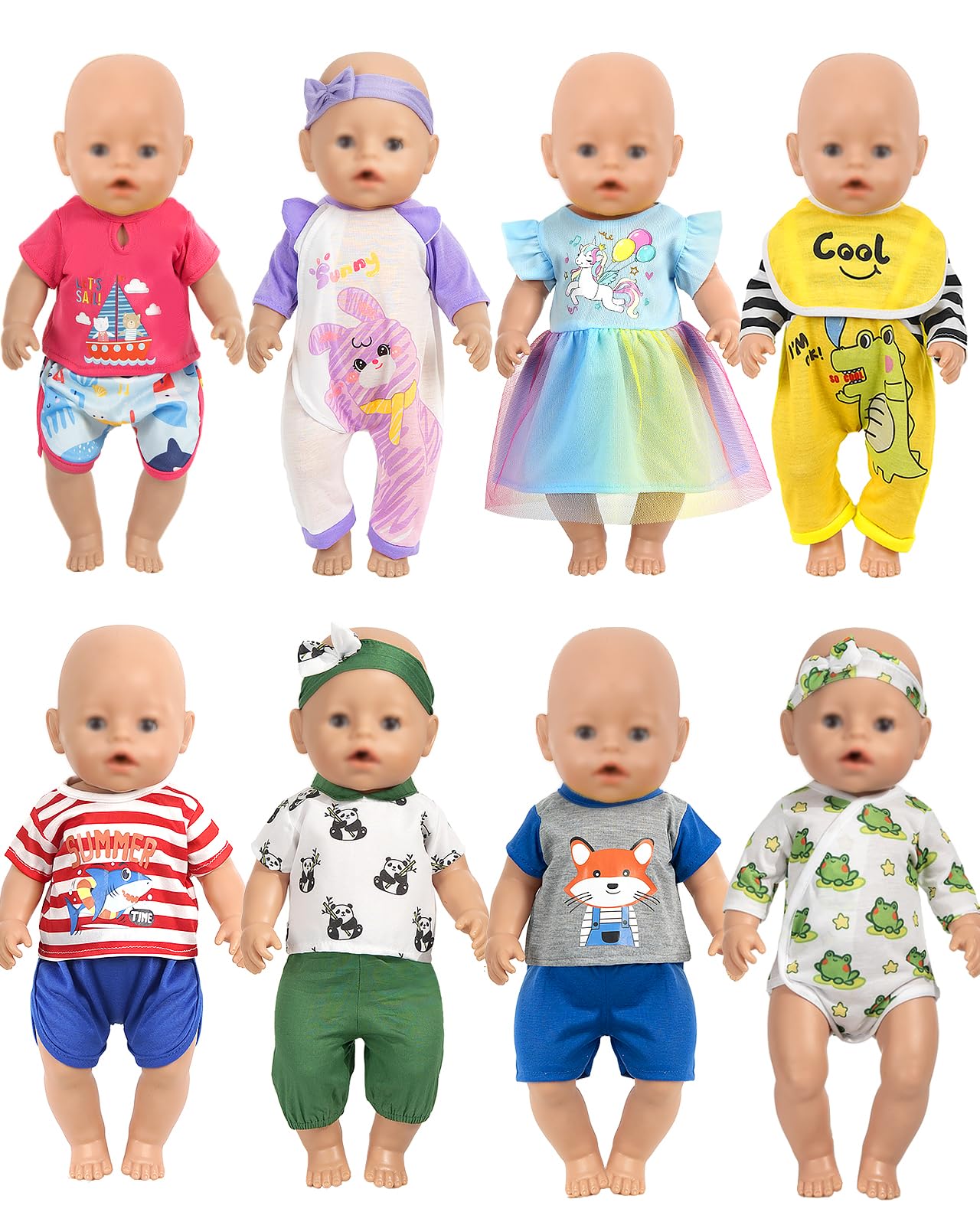 ARTST Baby Doll Clothes – 8-Set for 14-16 inch Dolls with Pajamas & Headbands