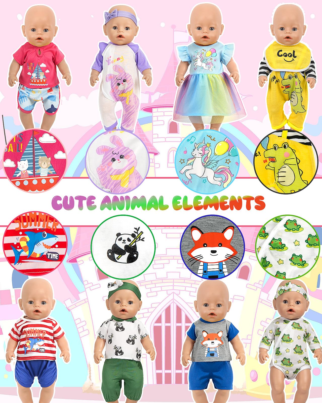 ARTST Baby Doll Clothes – 8-Set for 14-16 inch Dolls with Pajamas & Headbands