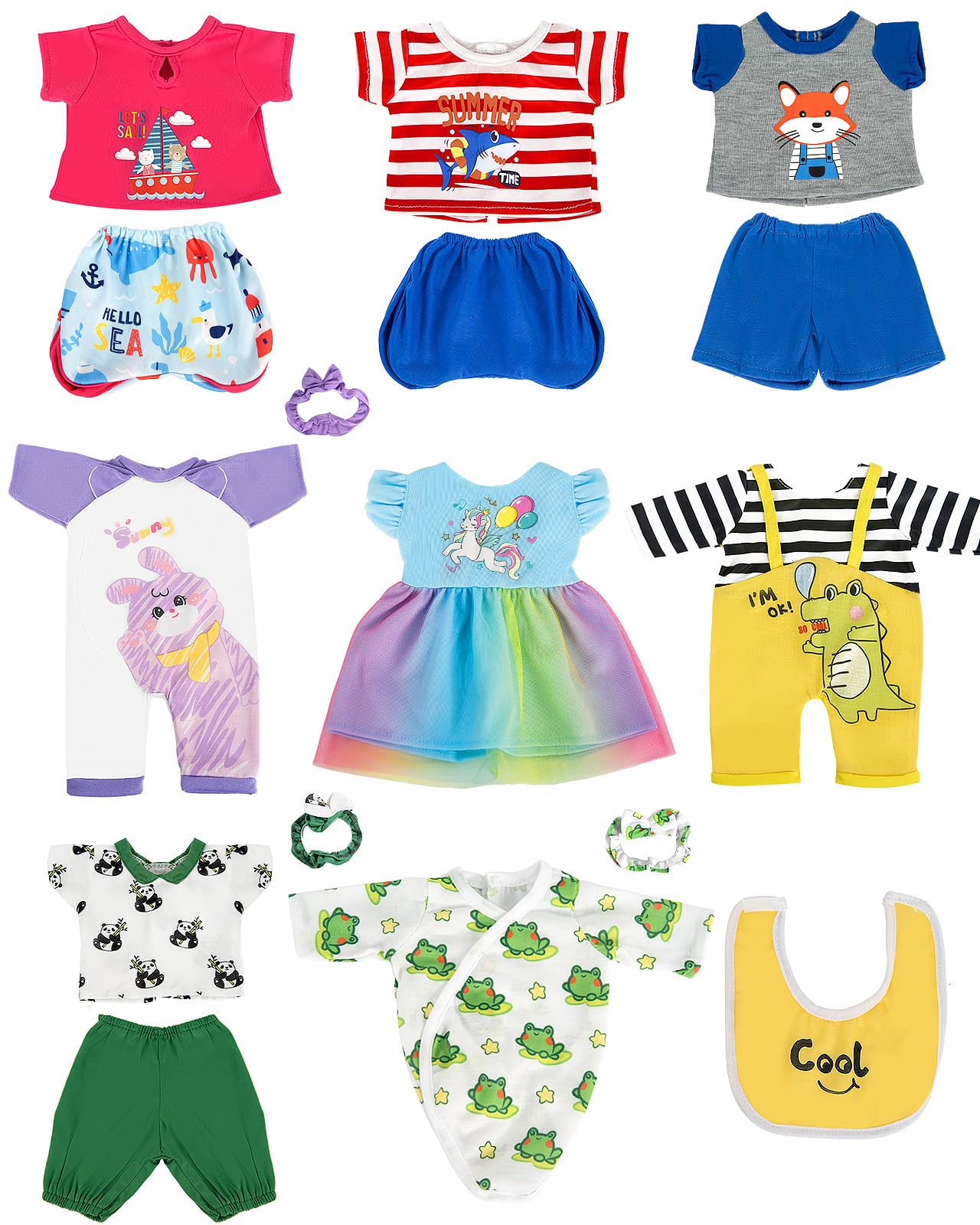 ARTST Baby Doll Clothes – 8-Set for 14-16 inch Dolls with Pajamas & Headbands