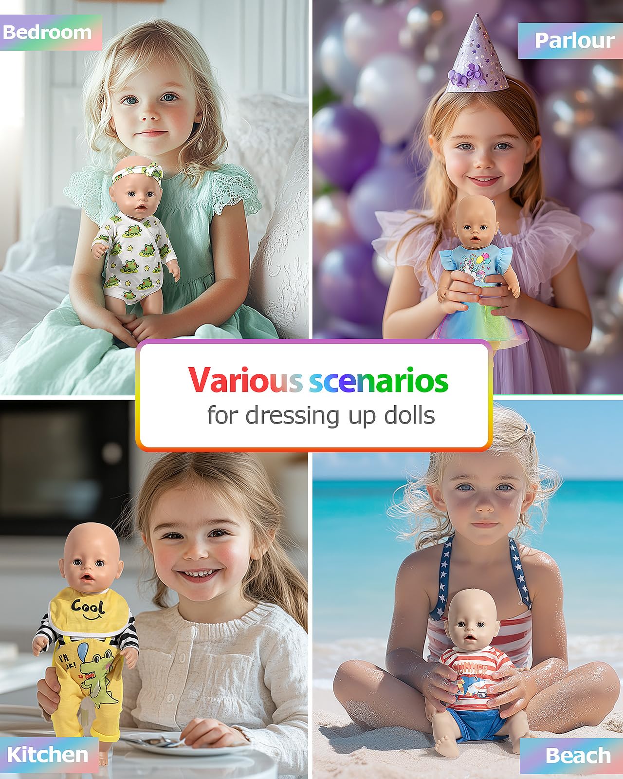 ARTST Baby Doll Clothes – 8-Set for 14-16 inch Dolls with Pajamas & Headbands