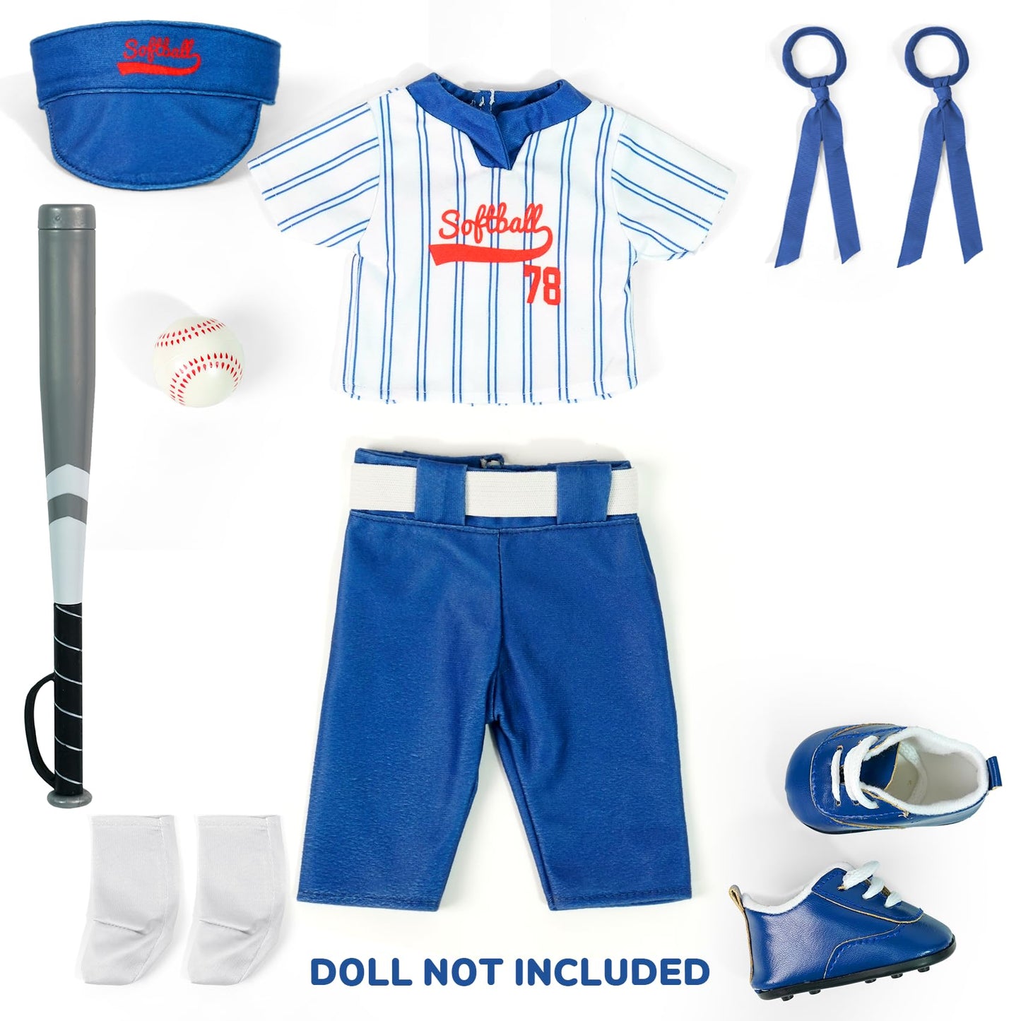 ARTST Softball Uniform Doll Outfit for 18-Inch Dolls | Hat, Bat, Shoes & Socks